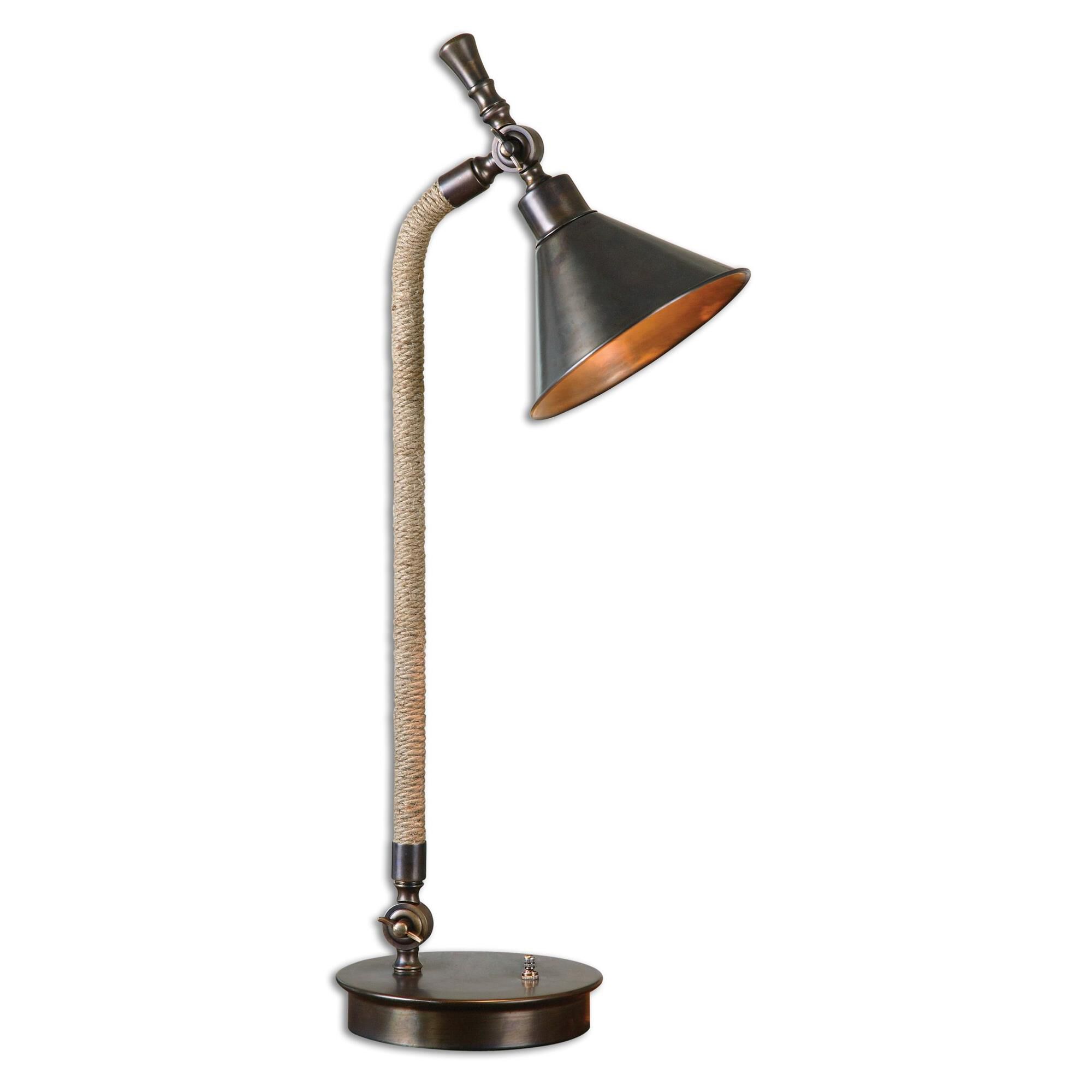 Shown in Oxidized Bronze finish and Wrapped Tea Stained Rope around the Neck accent