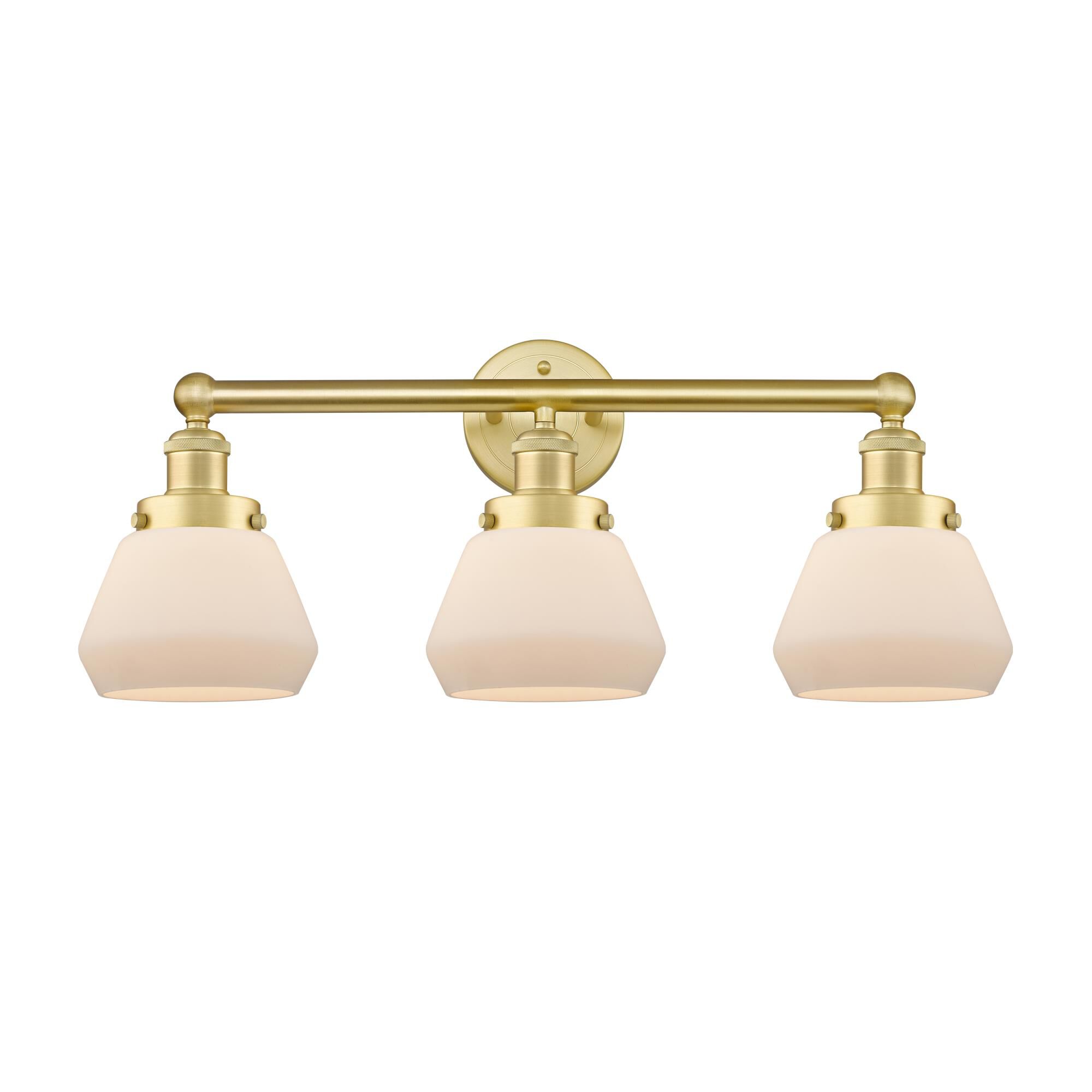 Shown in Satin Gold finish and Matte White glass