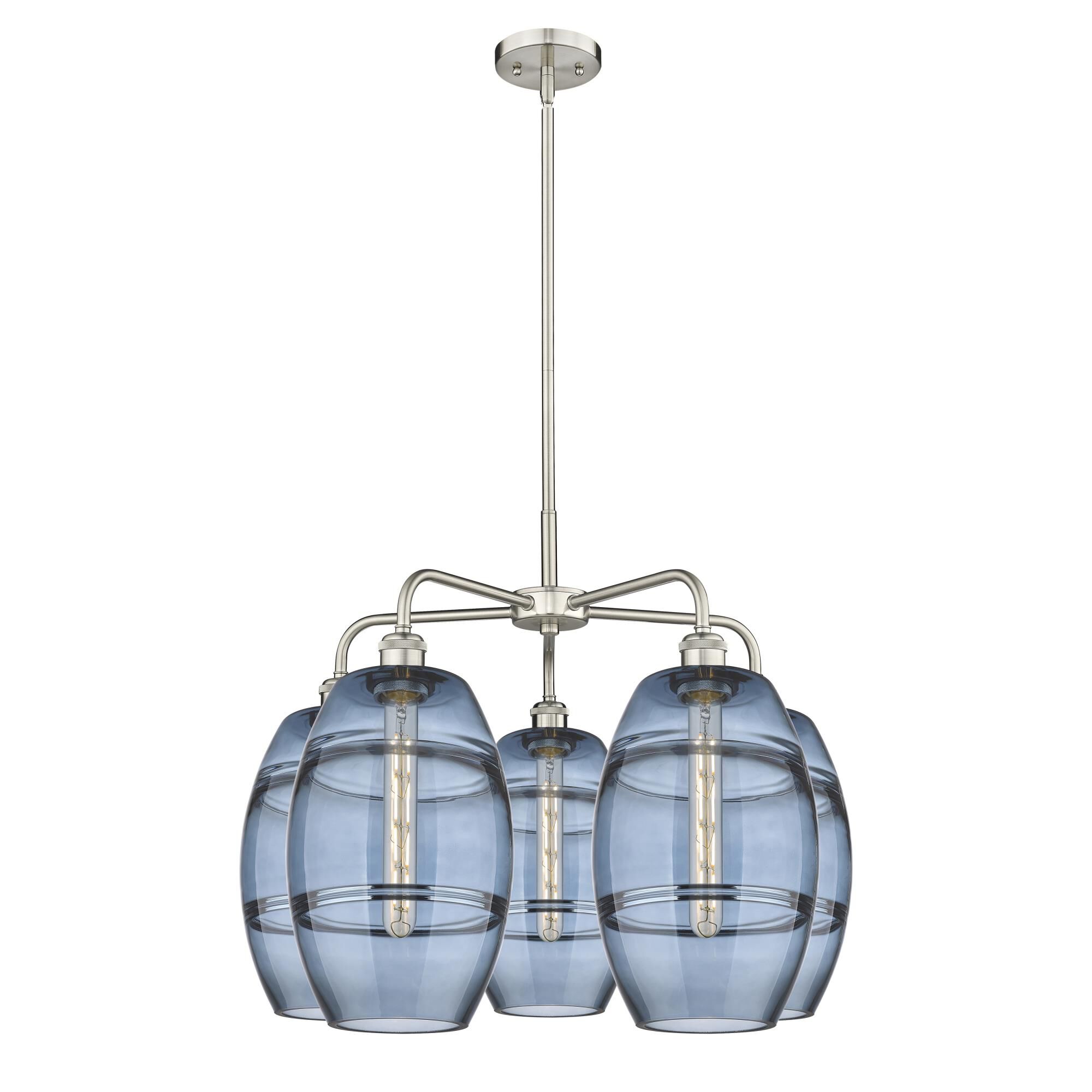 Shown in Satin Nickel finish and Princess Blue glass