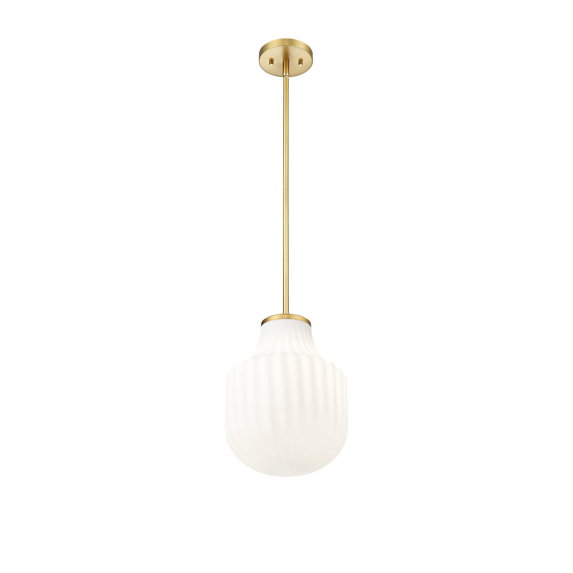 Shown in Modern Gold finish and White Opal glass and White Opal shade