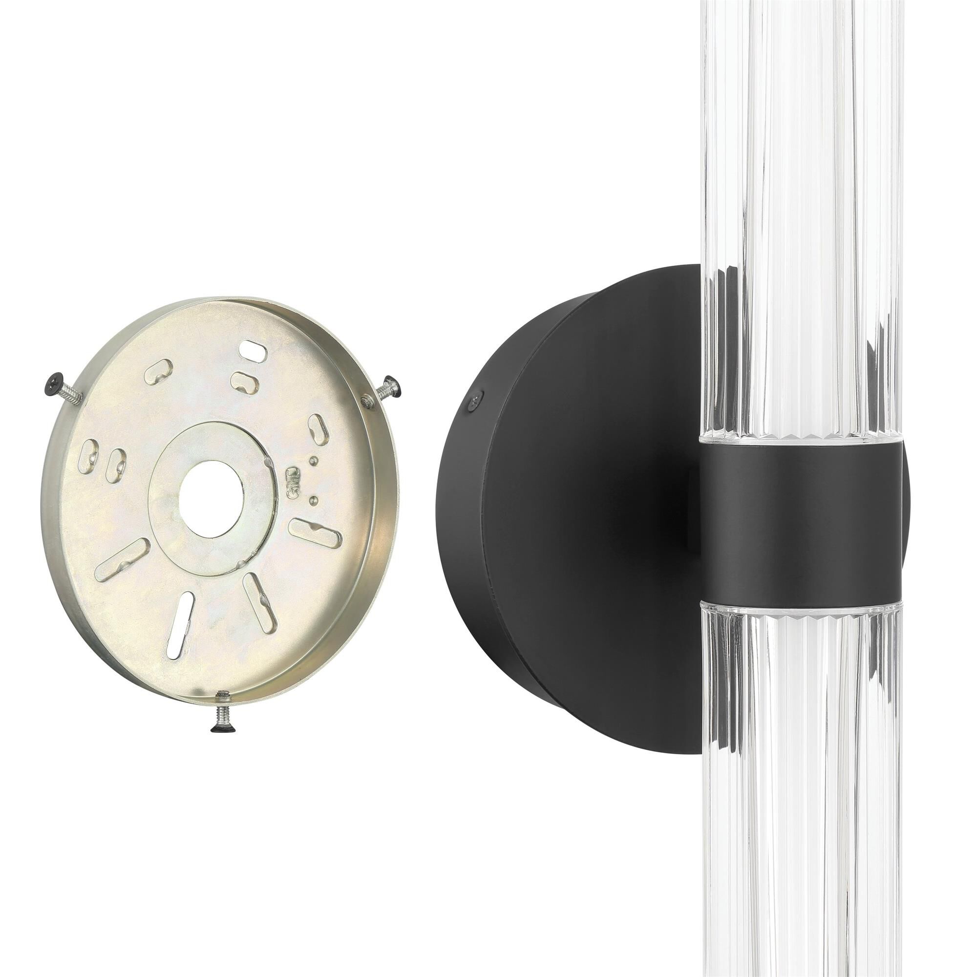 Shown in Matte Black finish and Clear Ribbed, White glass
