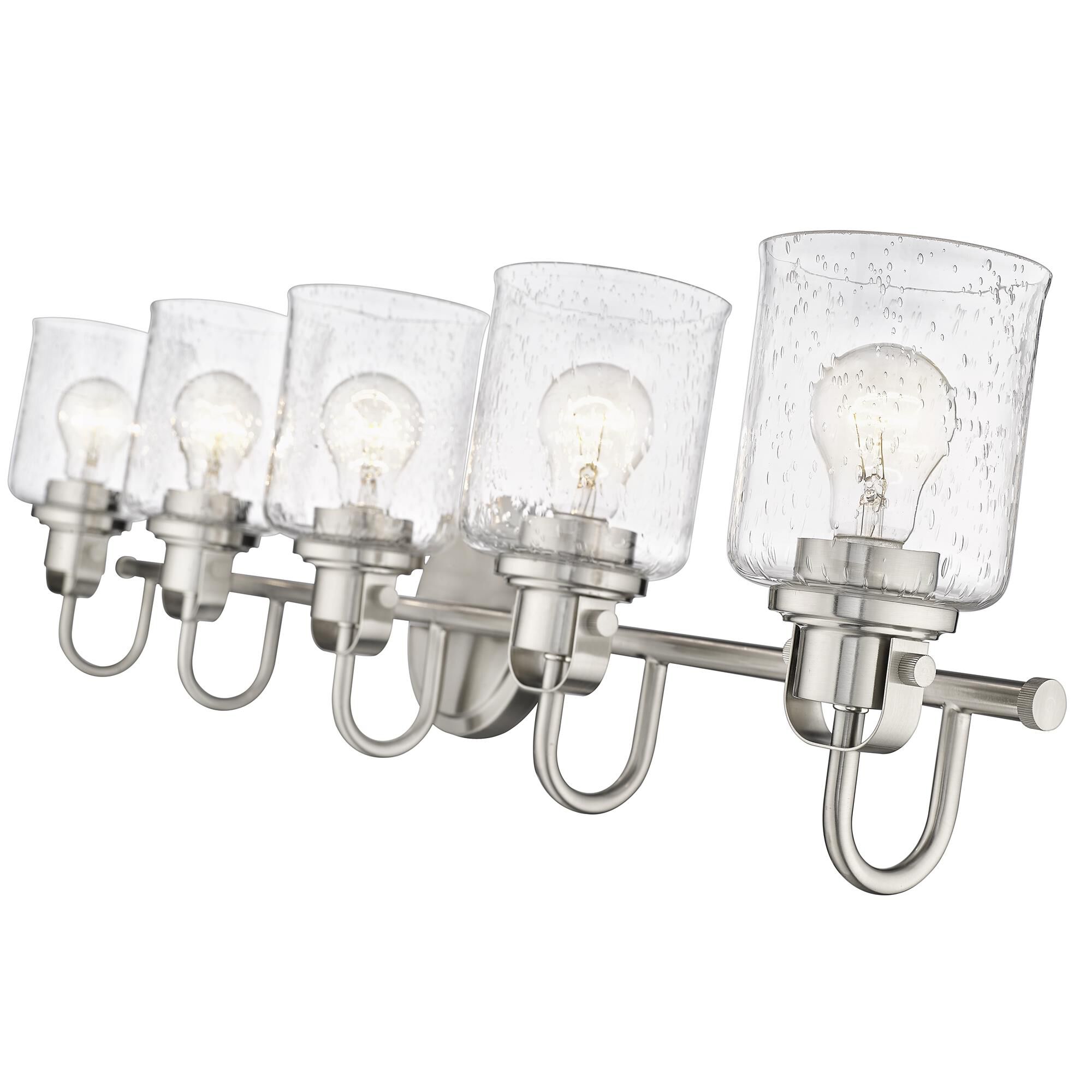 Shown in Brushed Nickel finish and Glass shade