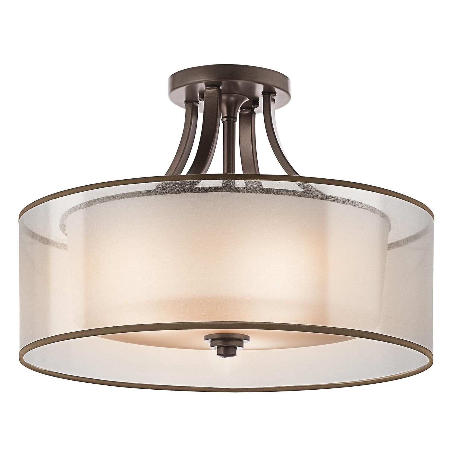 Shown in Antique Pewter finish and Satin Etched White glass and White Organza Translucent shade