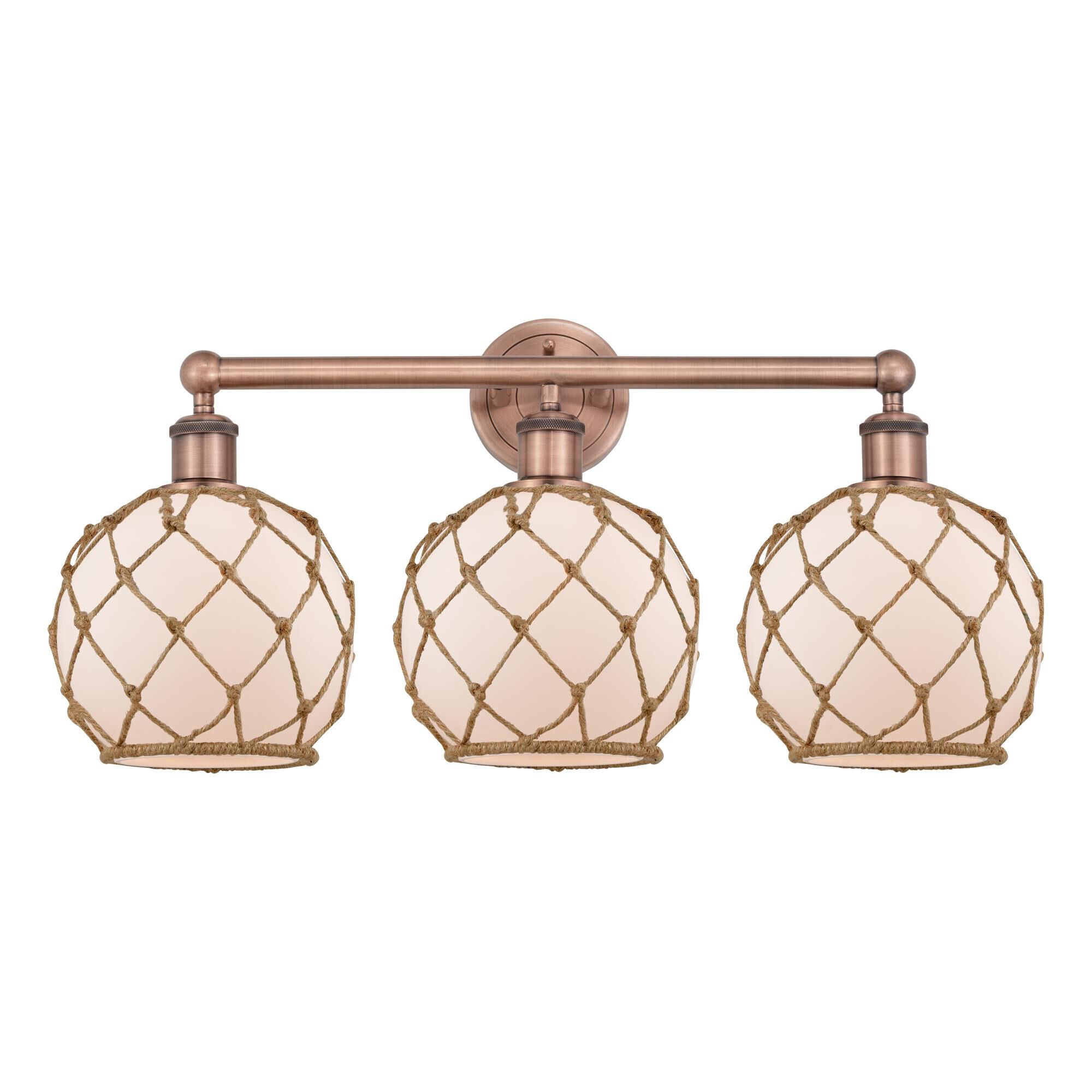 Shown in Antique Copper finish and White with Brown Rope glass