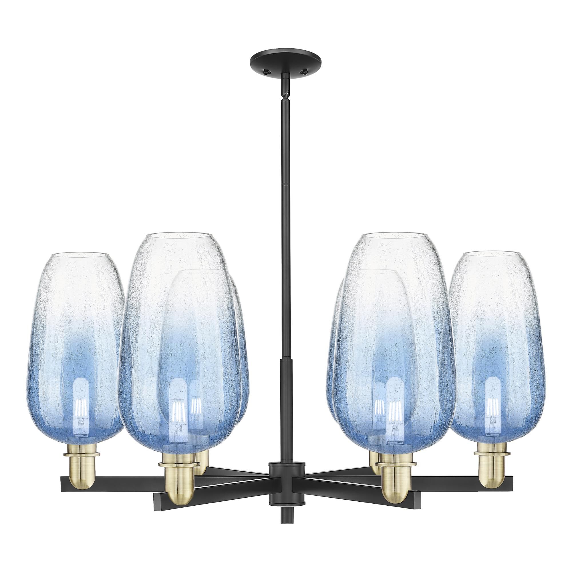 Shown in Black Antique Brass finish and Sapphire Blue glass