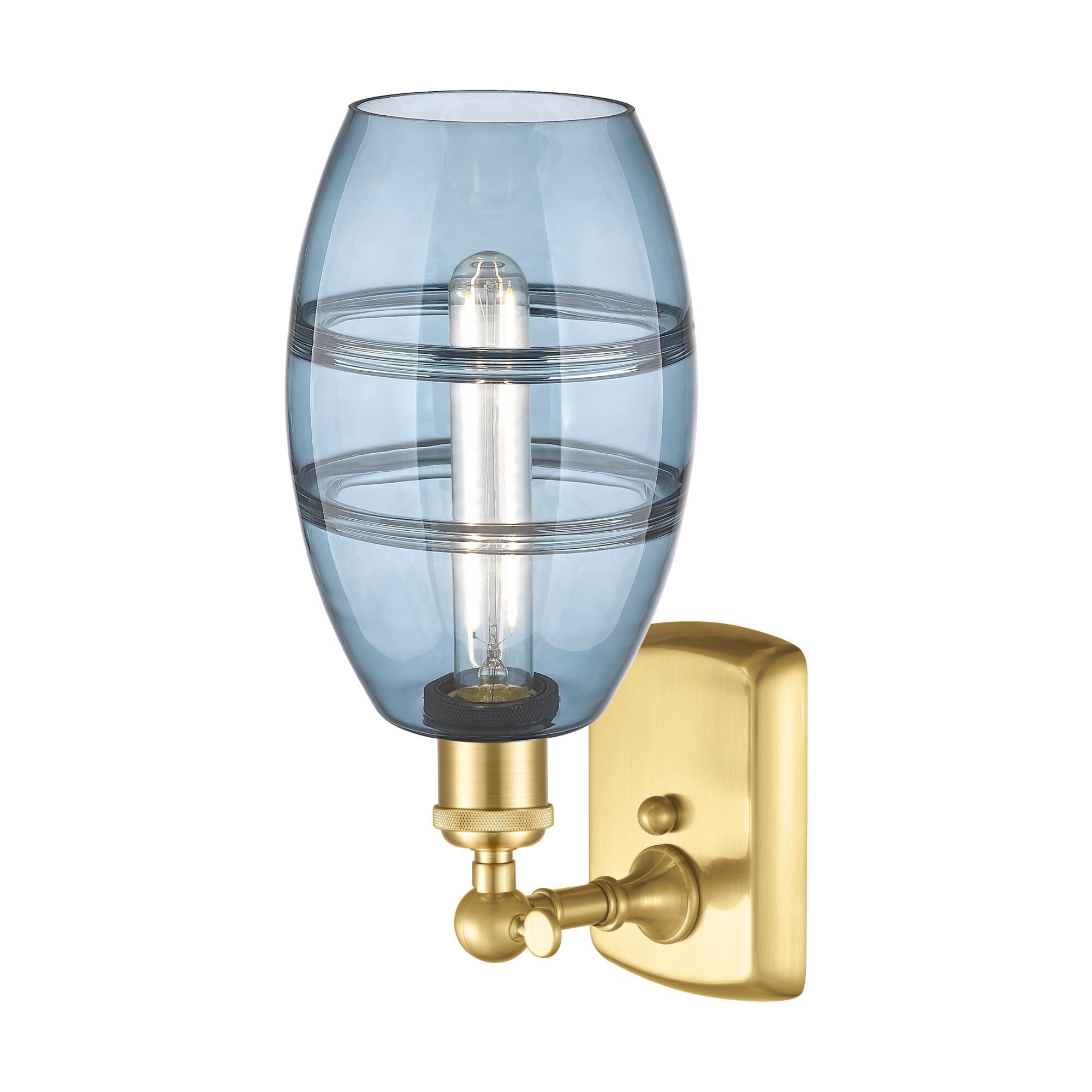 Shown in Satin Gold finish and Princess Blue glass