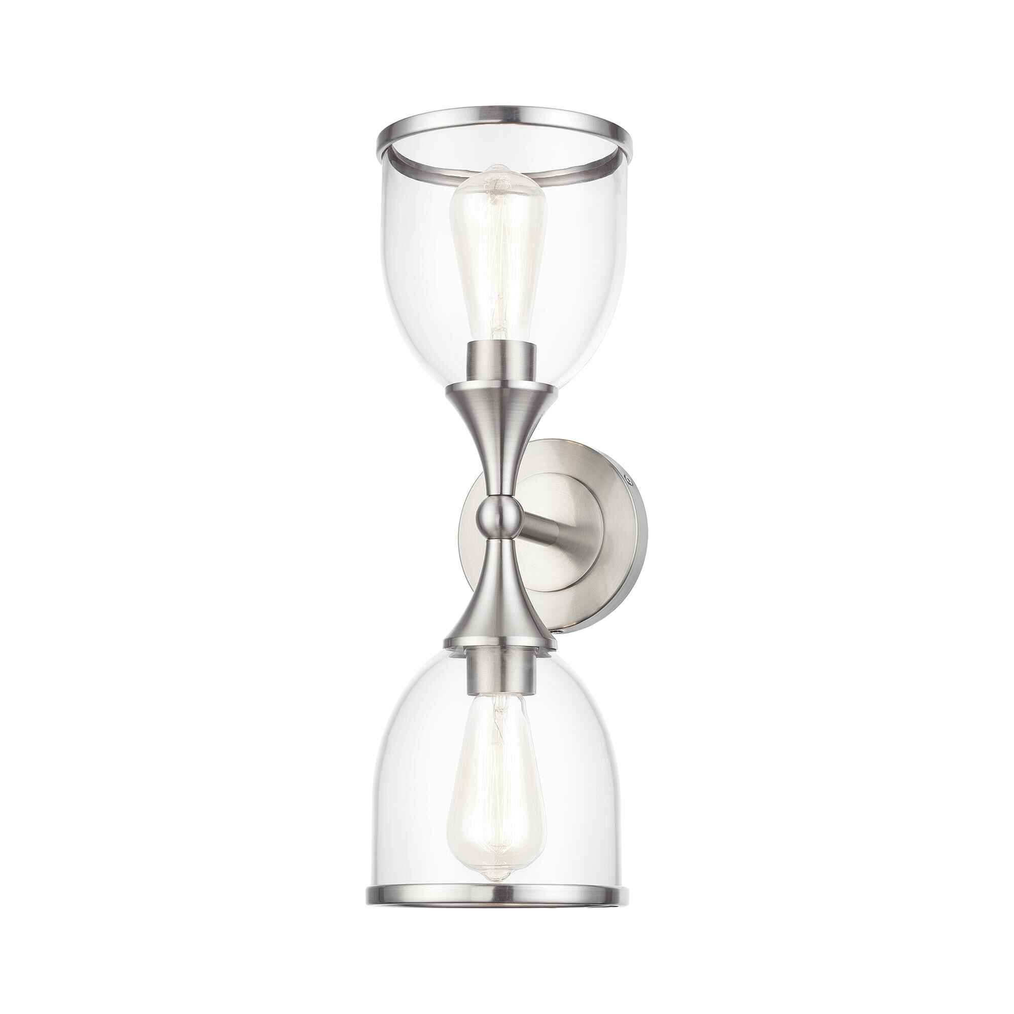 Shown in Brushed Nickel finish and Mouth Blown Clear glass