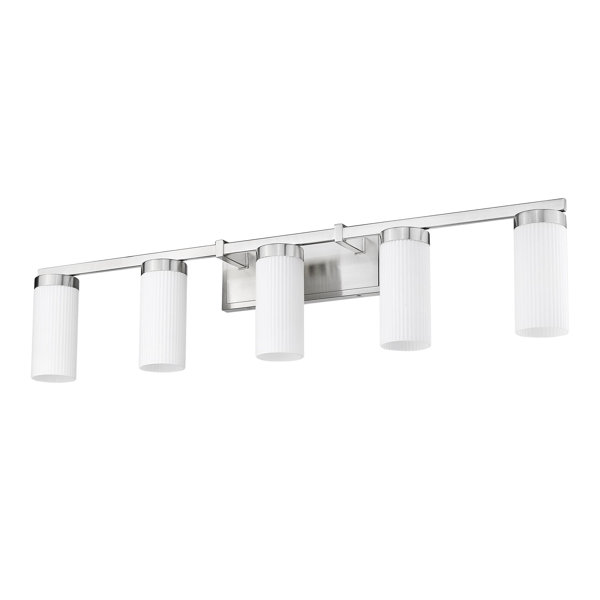 Shown in Brushed Nickel finish and White glass and White shade