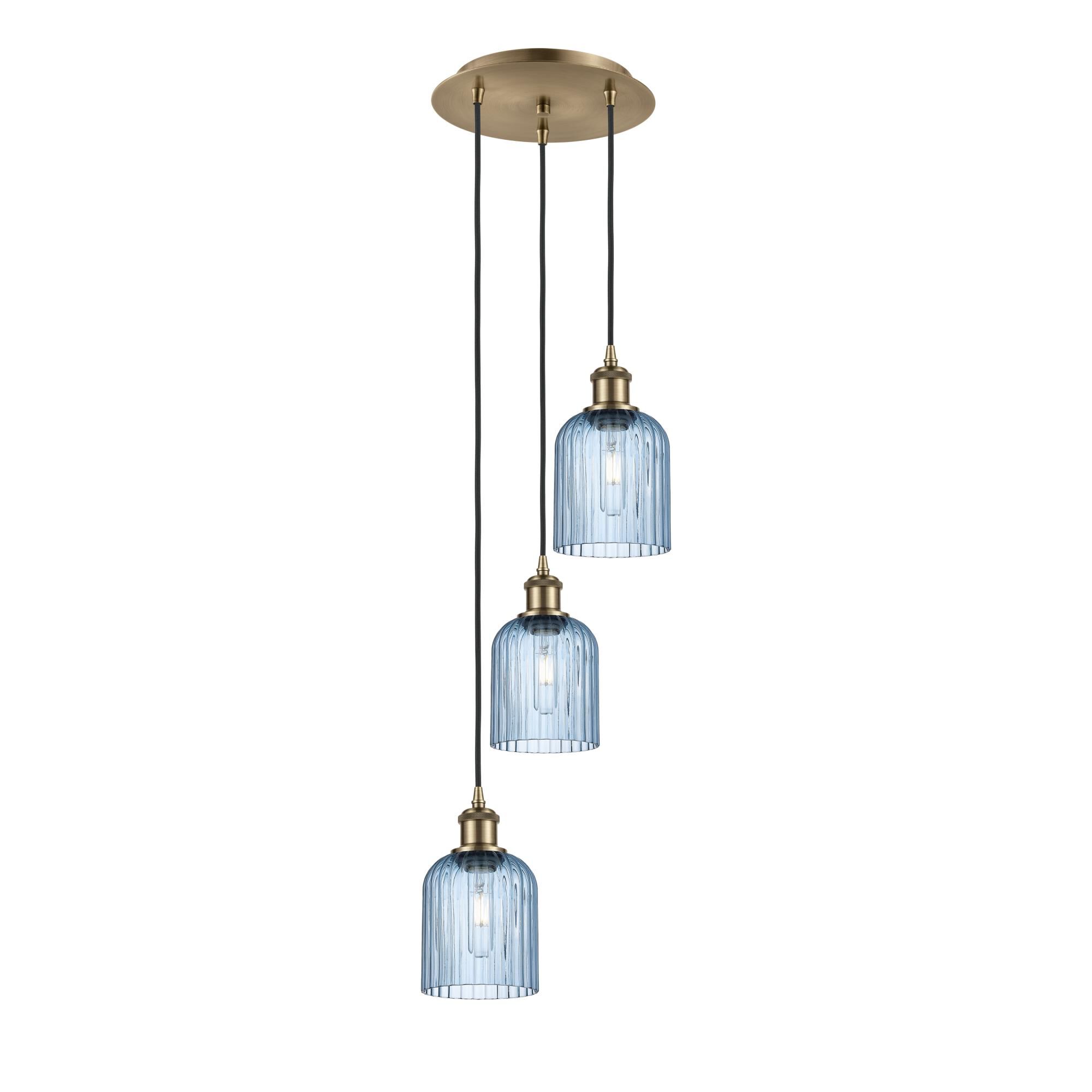 Shown in Antique Brass finish and Princess Blue shade