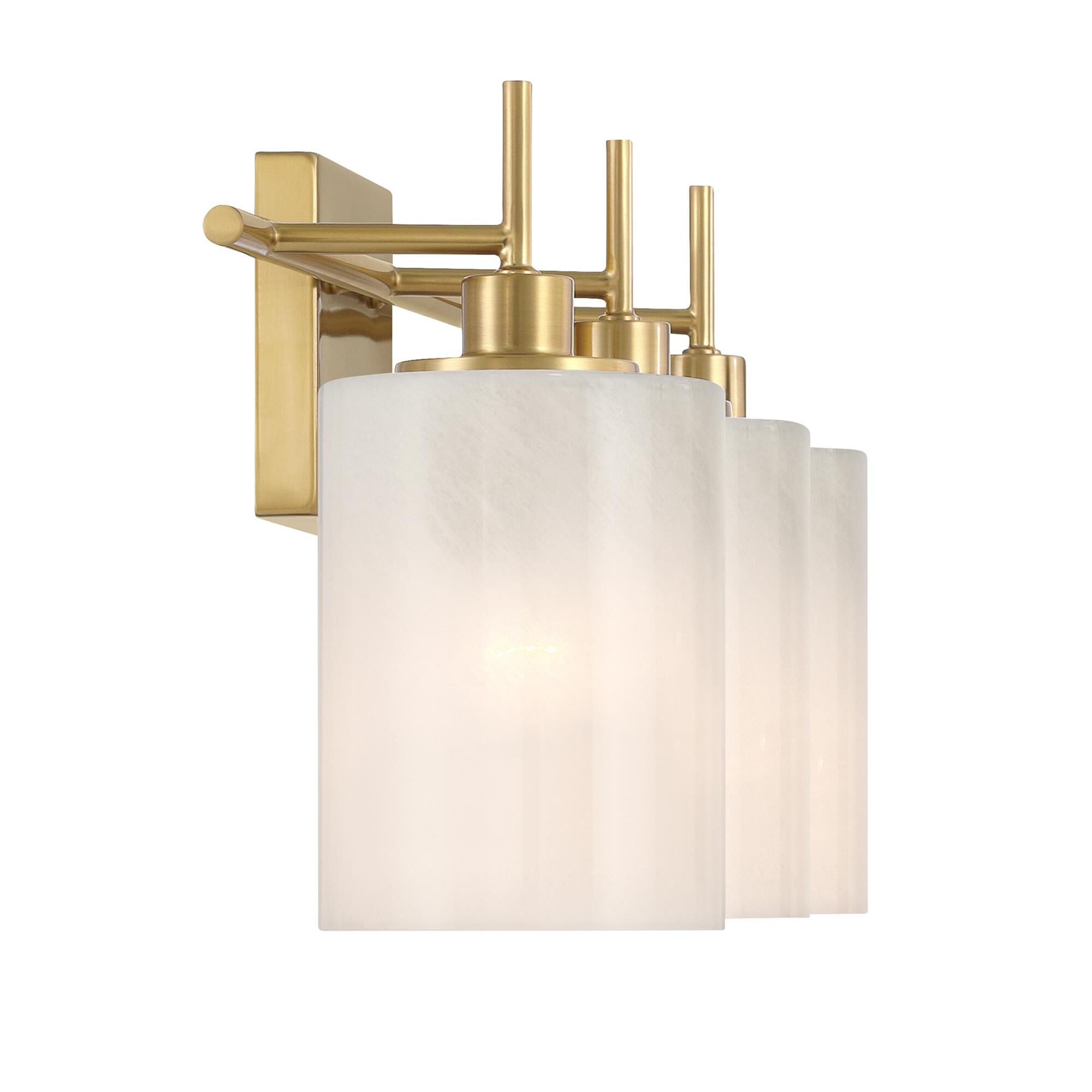 Shown in Natural Brass finish and White Strie glass