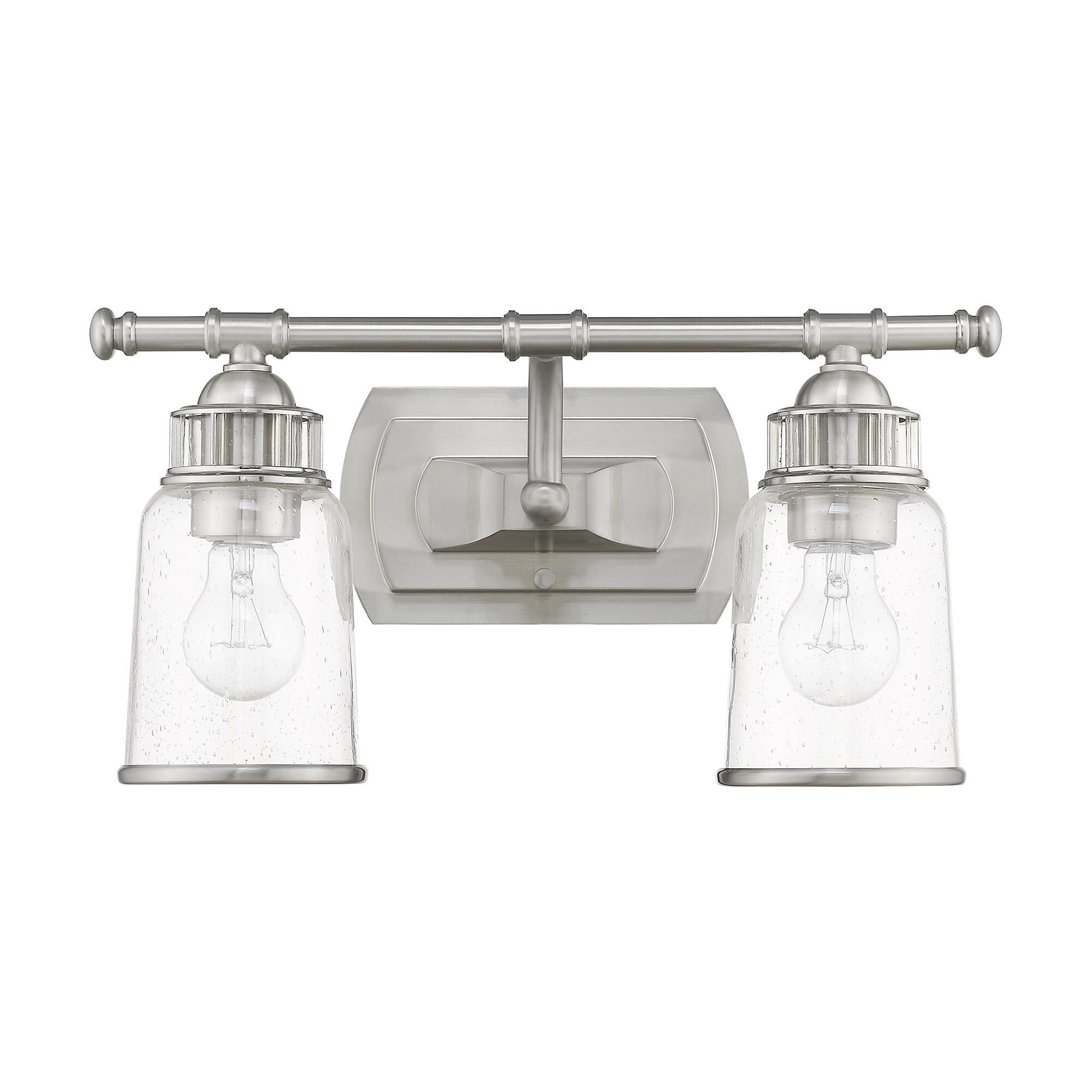Shown in Brushed Nickel finish and Hand Blown Clear Seeded glass