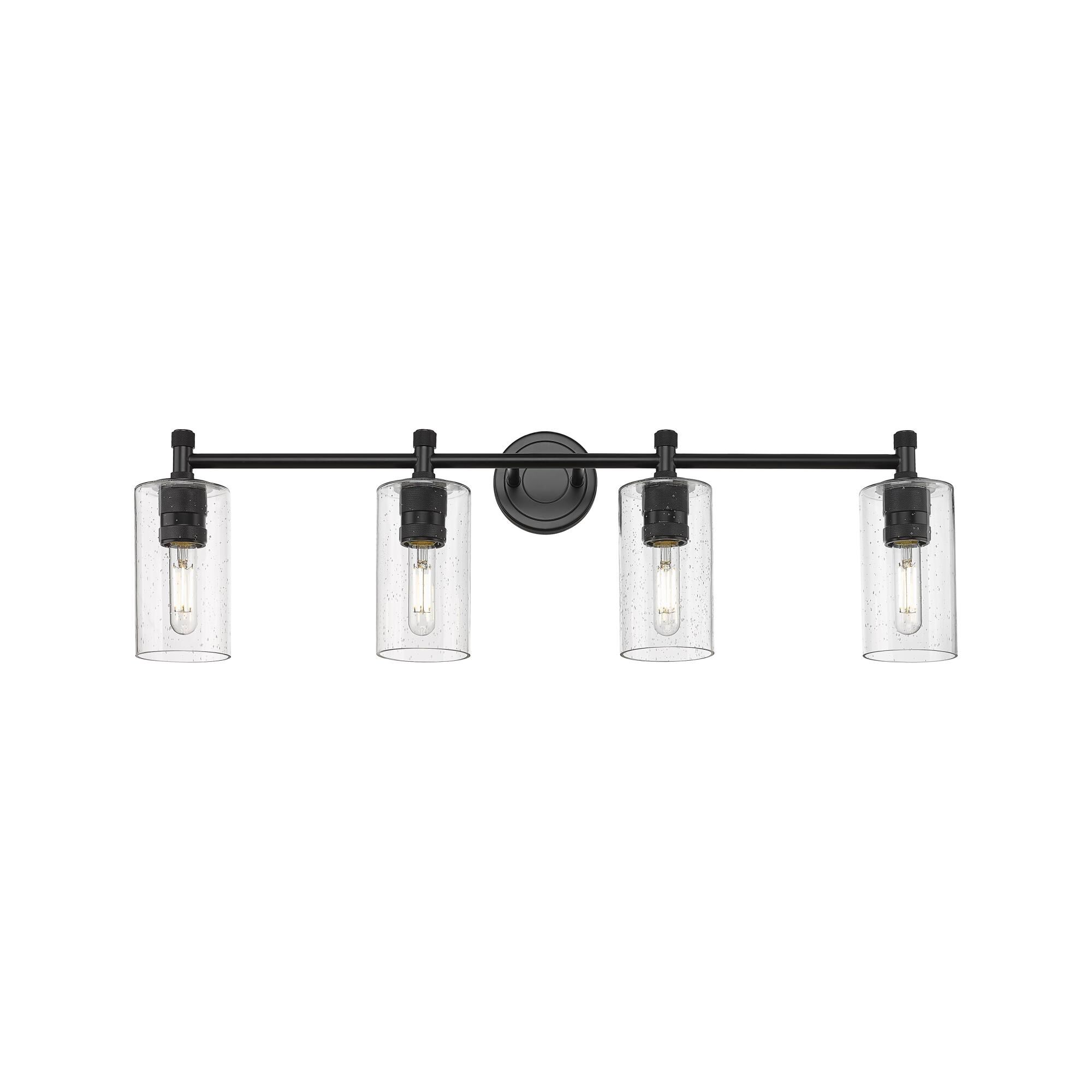 Shown in Matte Black finish and Seedy glass and Seedy Glass shade