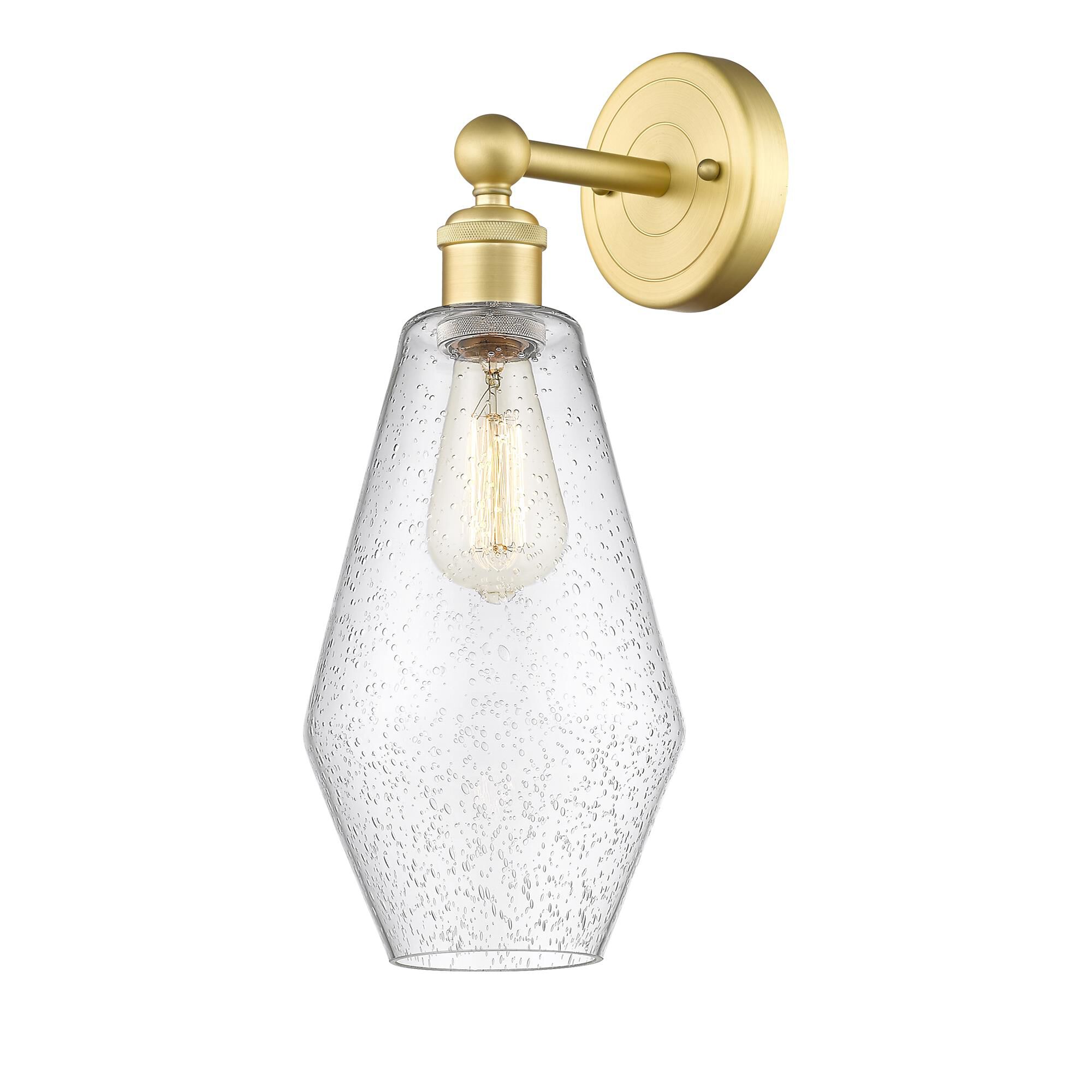Shown in Satin Gold finish and Seedy glass