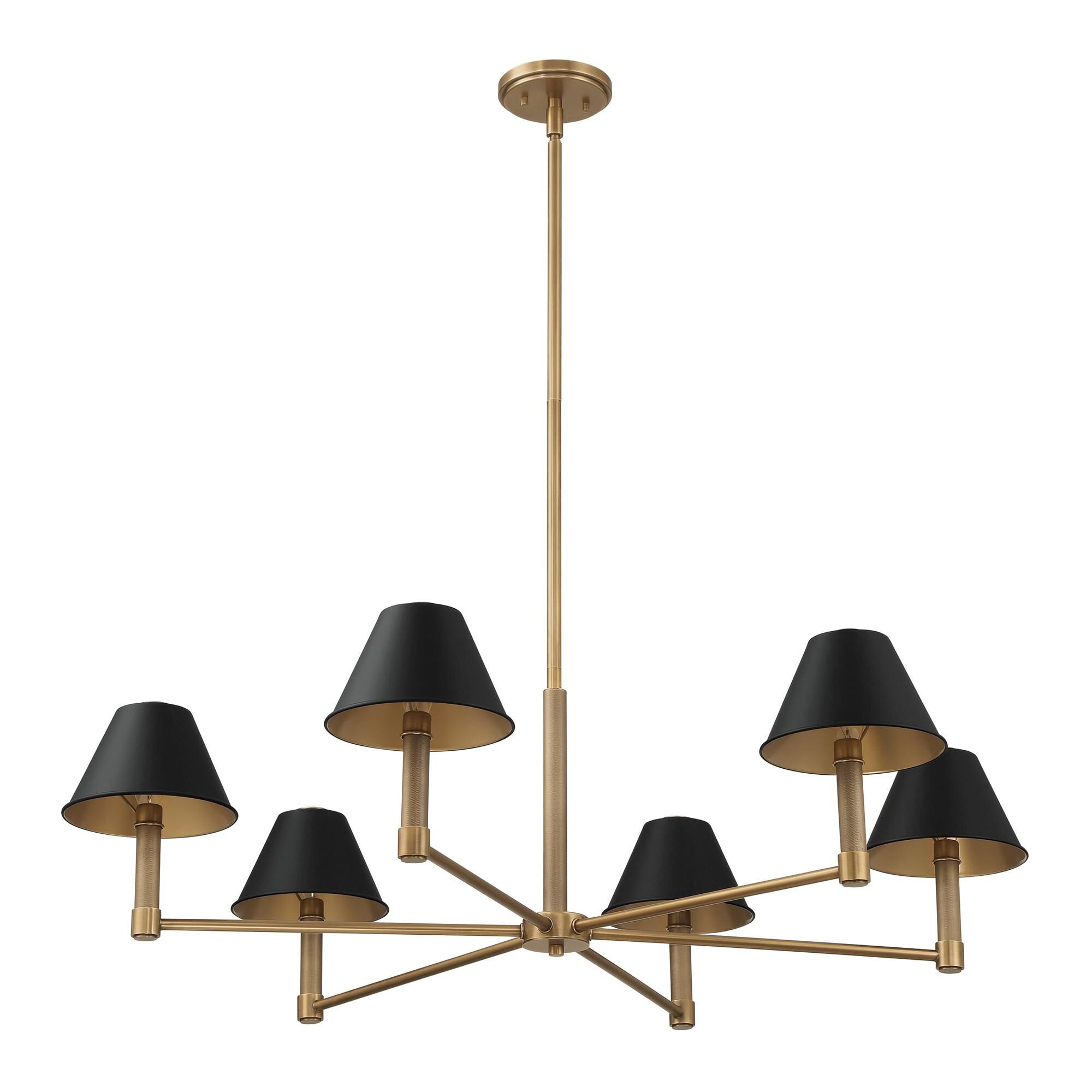 Shown in Natural Brass finish and Matte Black, Gold shade