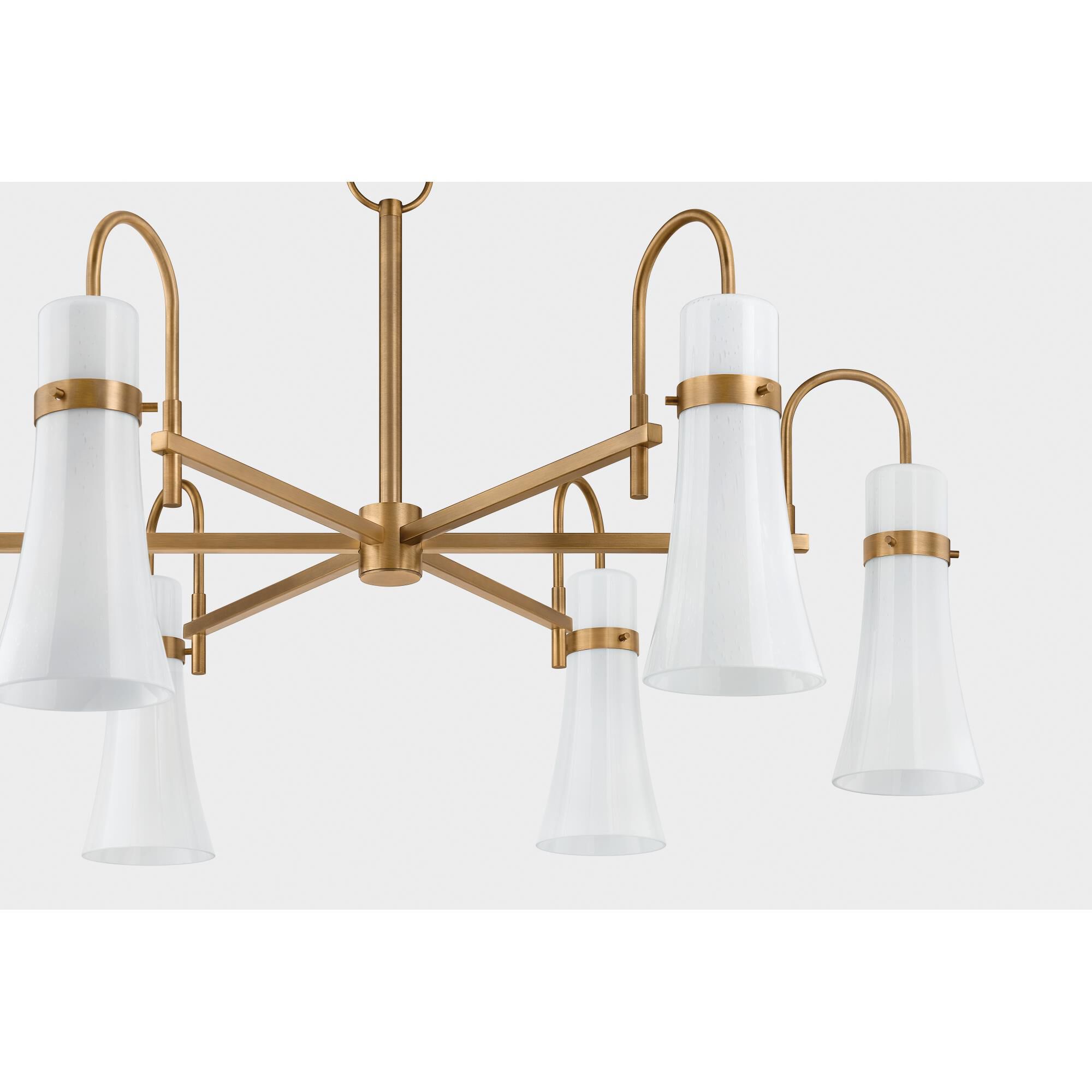 Shown in Patina Brass finish and Seeded Opal glass