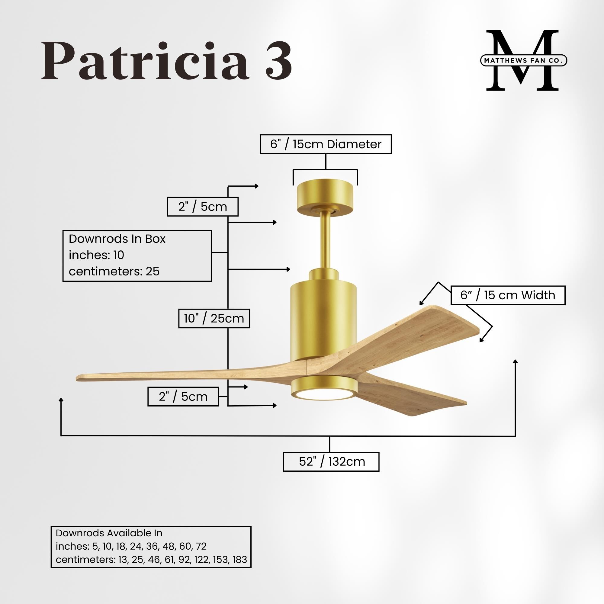 Patricia 52 Inch Ceiling Fan with Light Kit by Matthews Fan Company