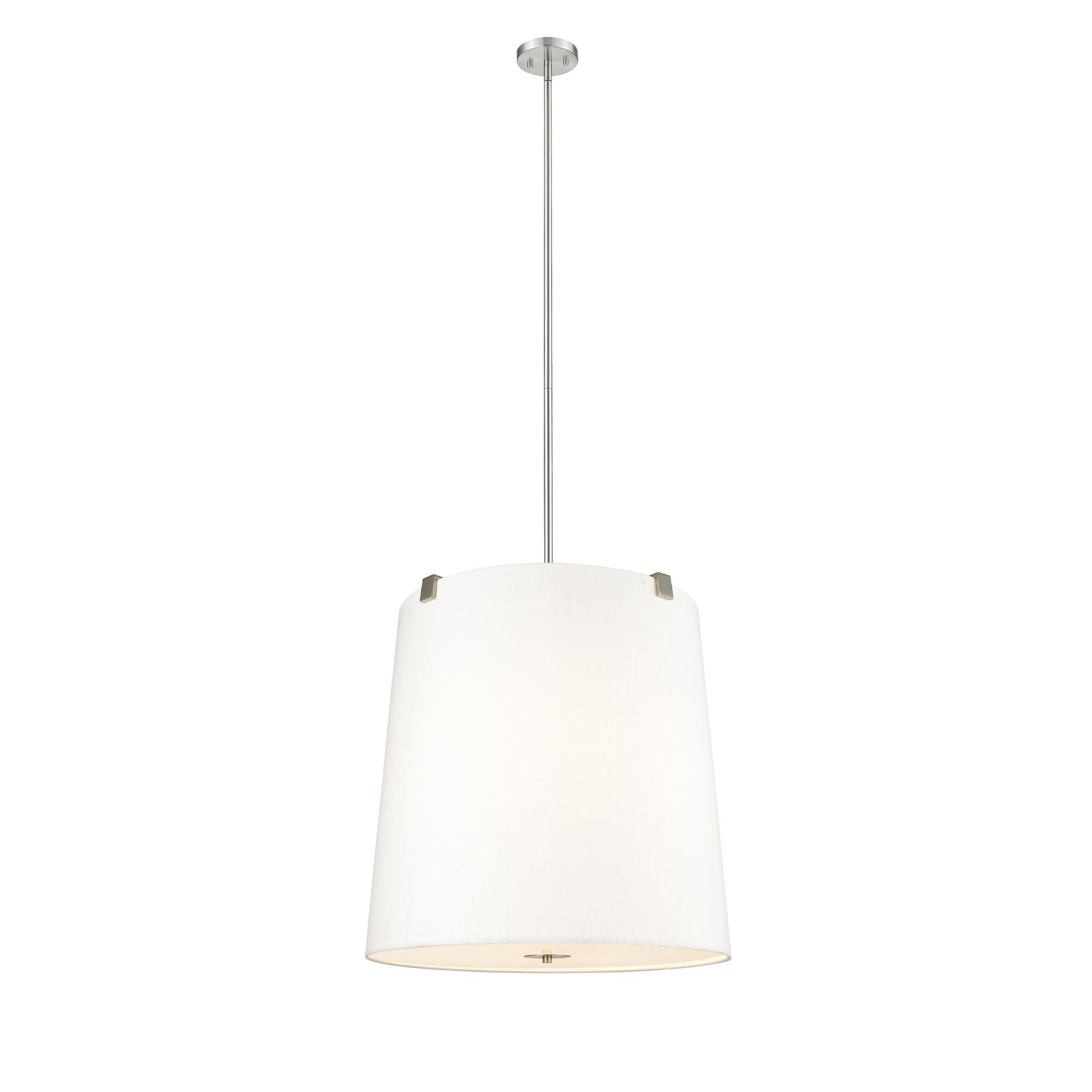 Shown in Brushed Nickel finish and White Linen glass and White Linen shade