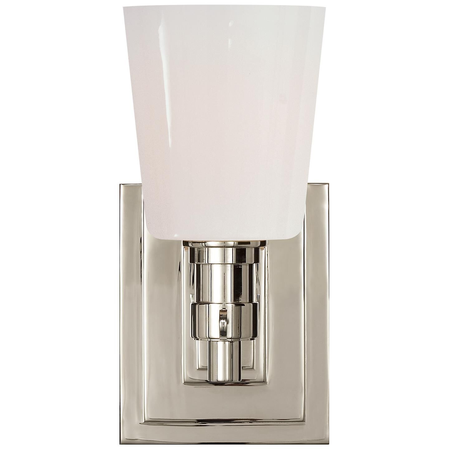 Shown in Polished Nickel finish and White glass and White Glass shade