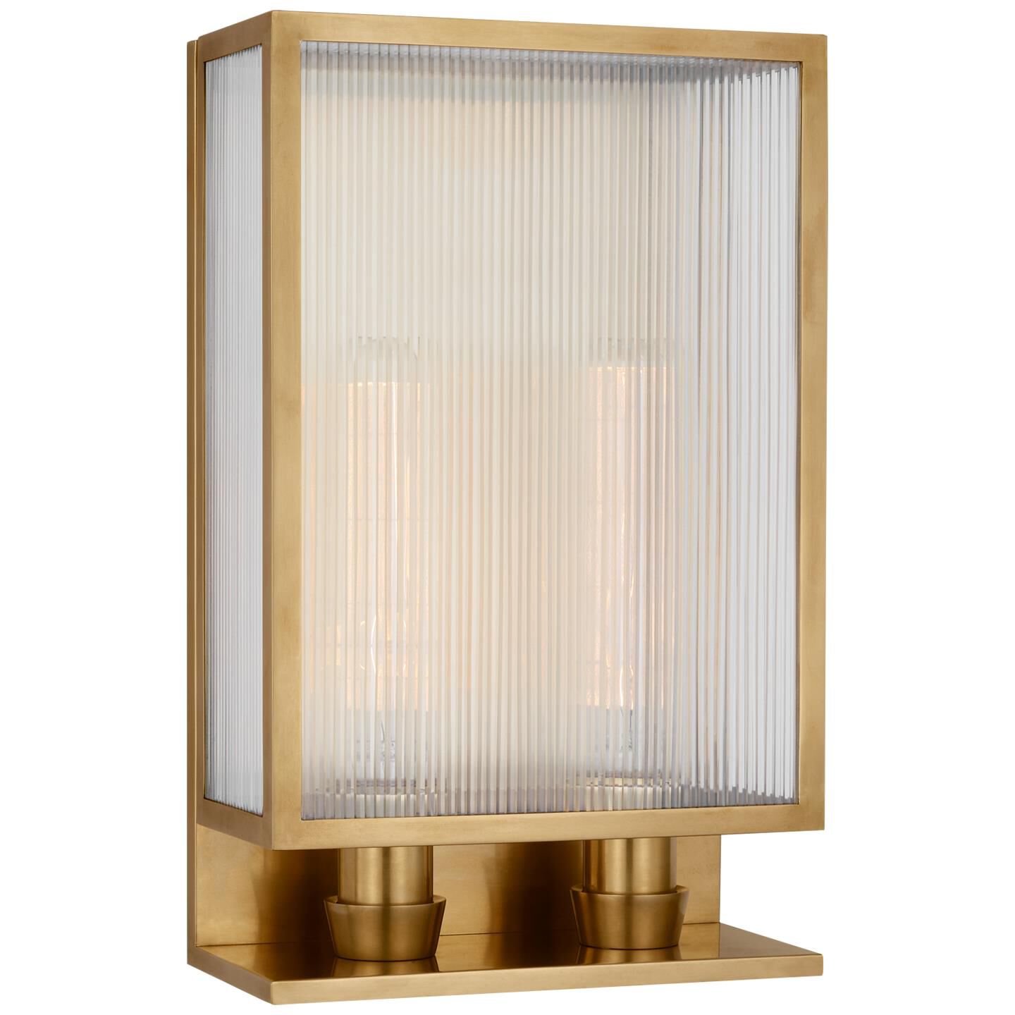 Shown in Soft Brass finish and Clear Ribbed glass