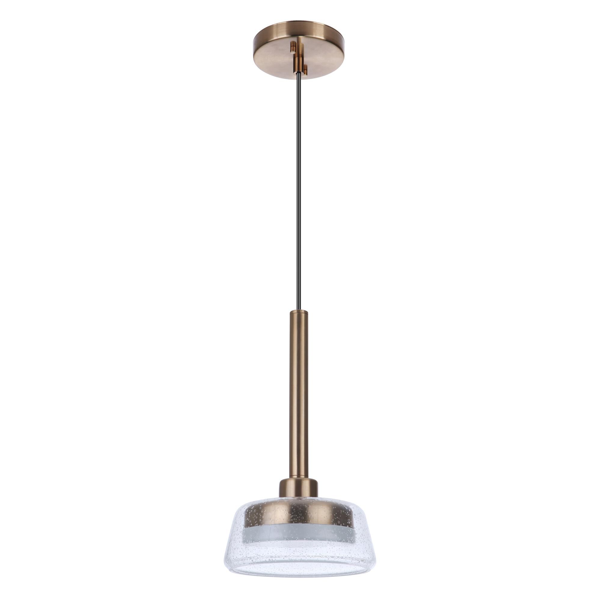 Shown in Satin Brass finish and Clear Seeded glass and Glass shade