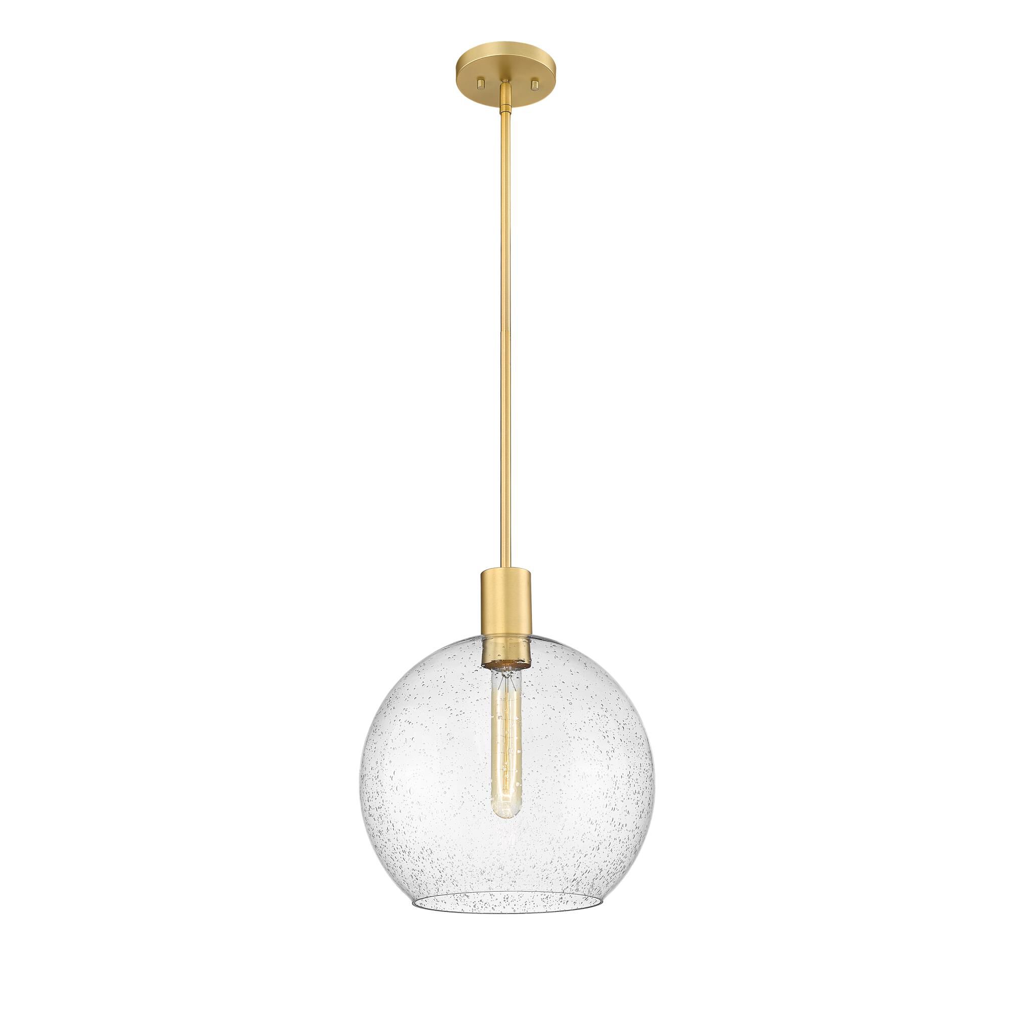 Shown in Olde Brass finish and Clear Seedy glass