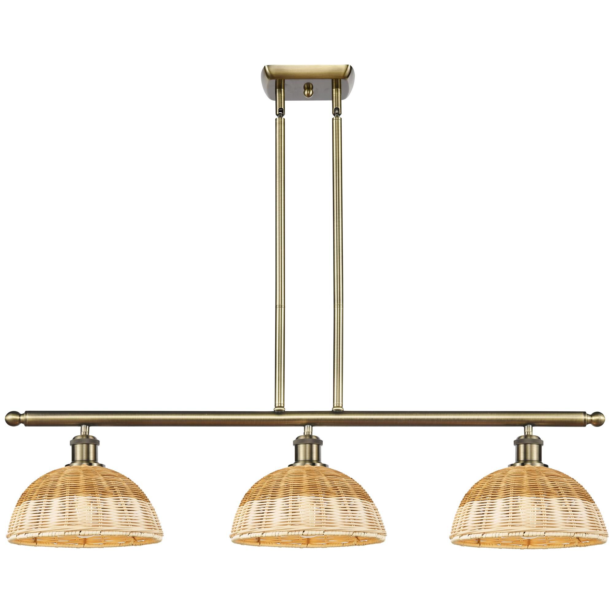 Shown in Antique Brass finish and Natural shade