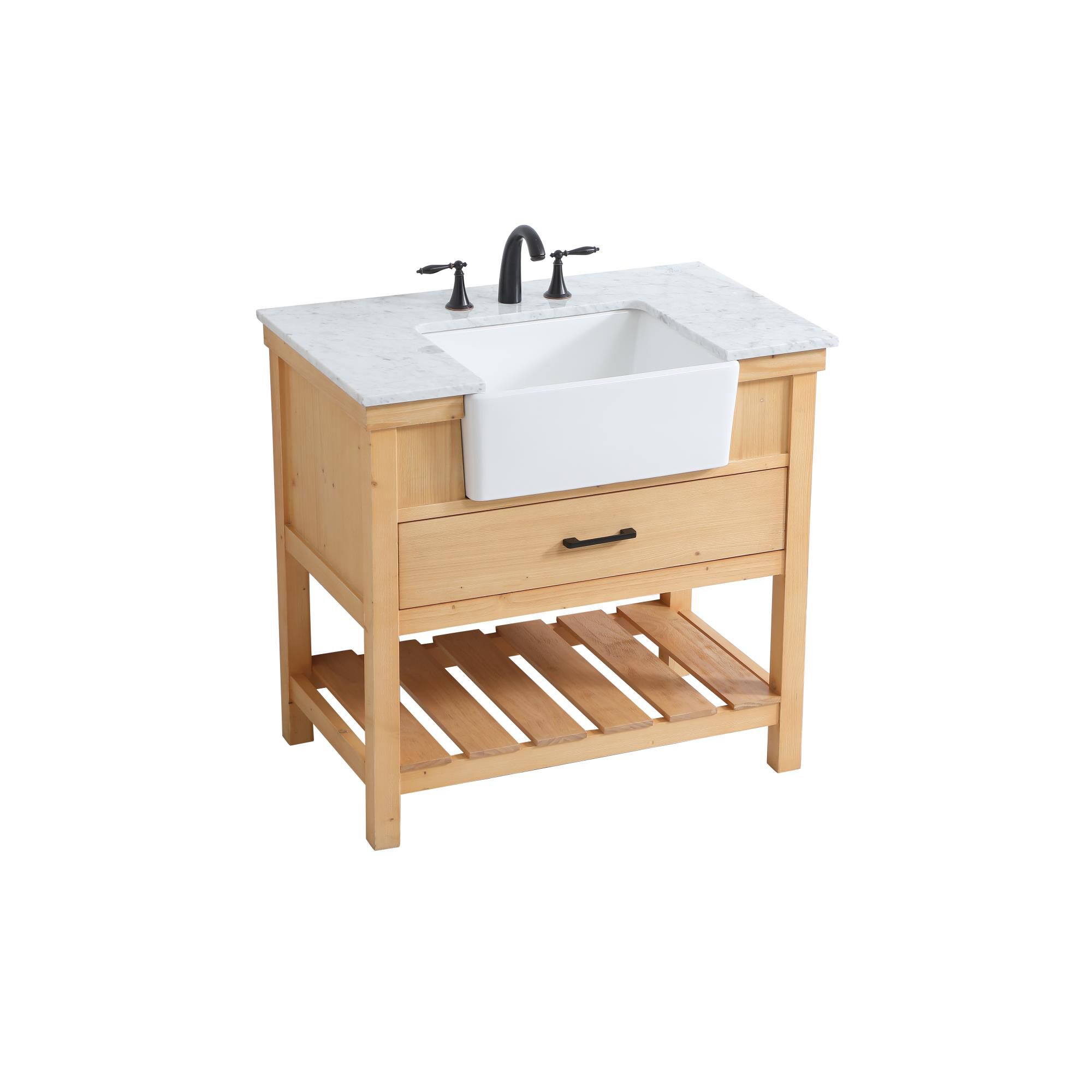 Shown in Natural Wood finish and Without Backsplash accent