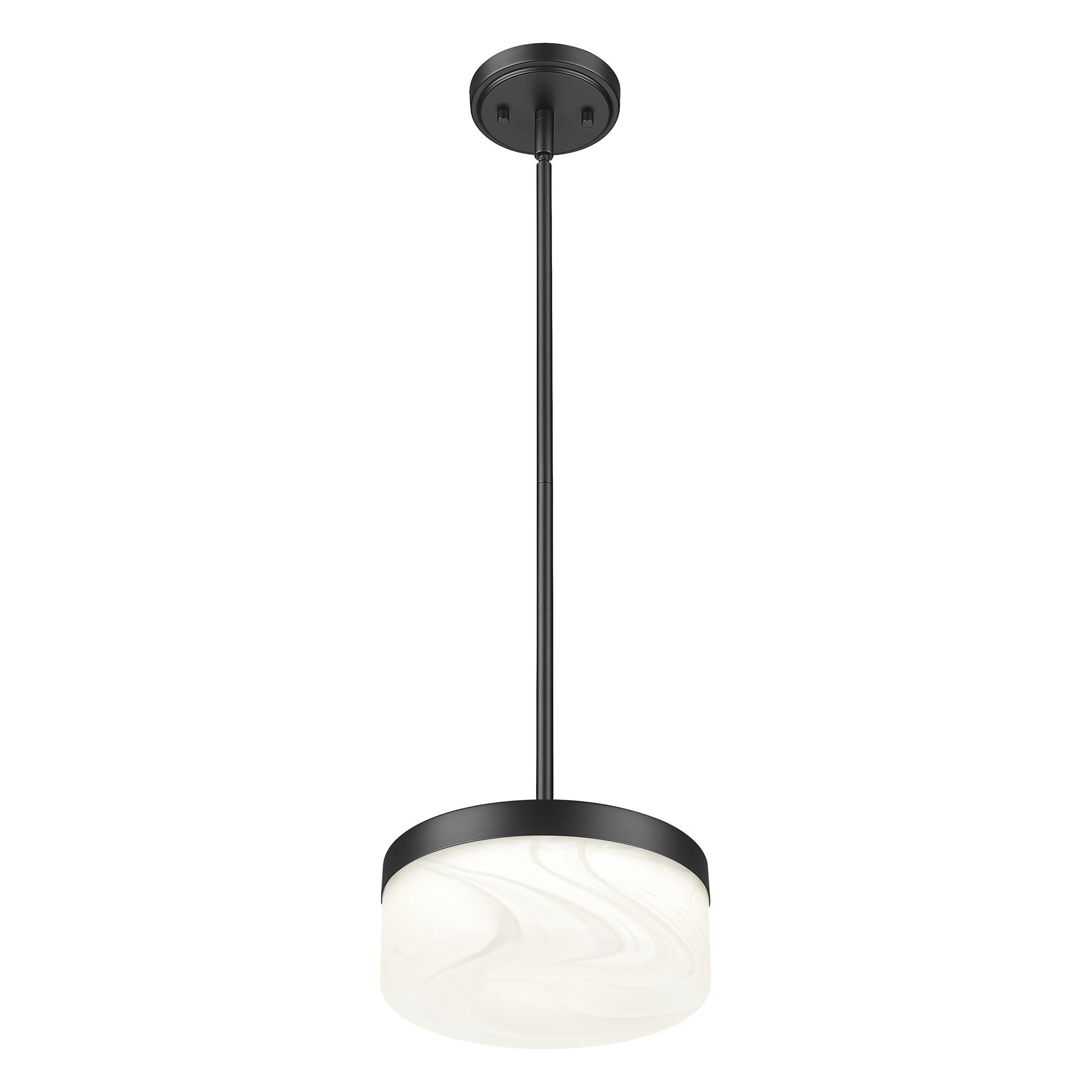 Shown in Matte Black finish and Feathered White glass