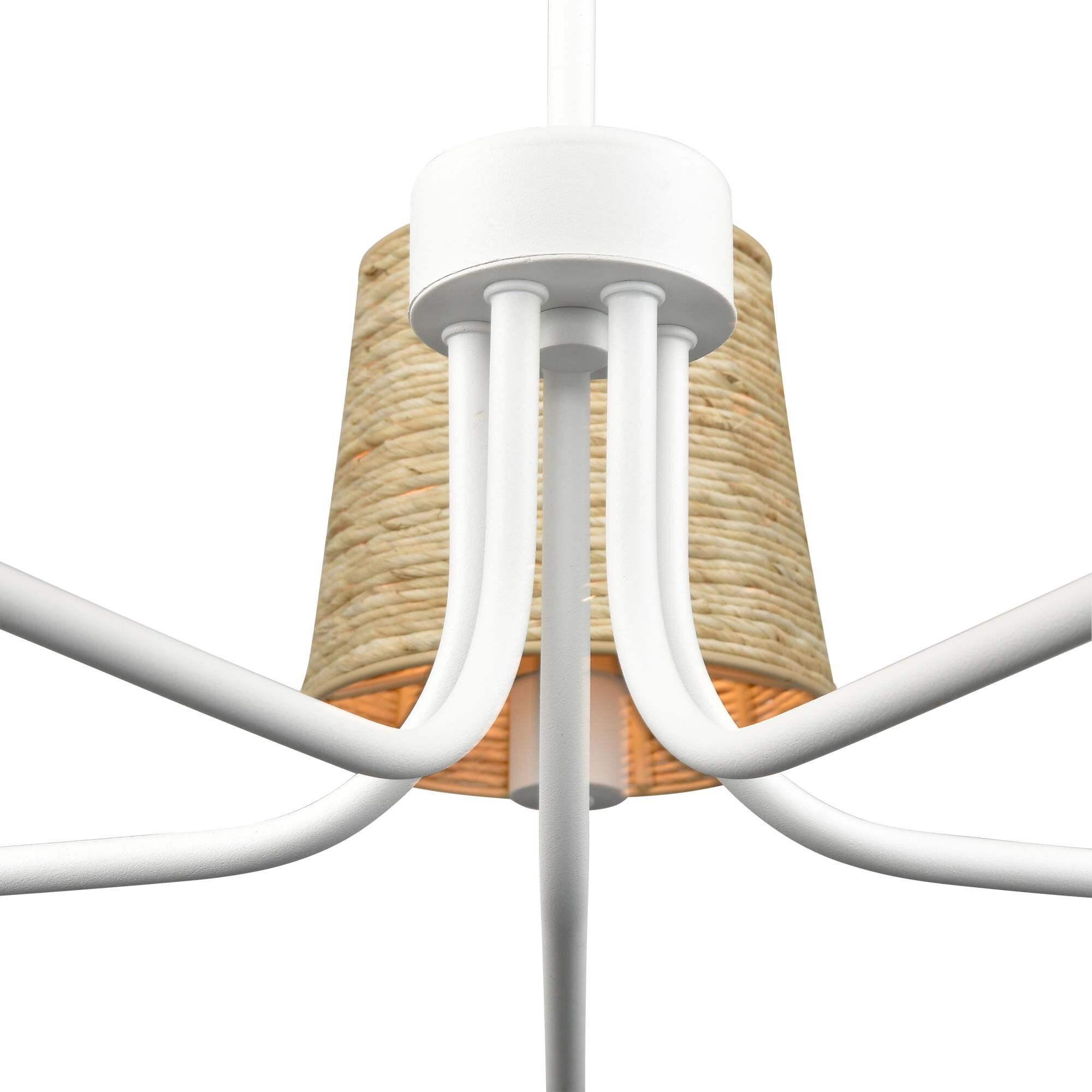 Shown in Textured White finish and Natural Abaca Rope Shade glass and Natural Abaca Rope shade