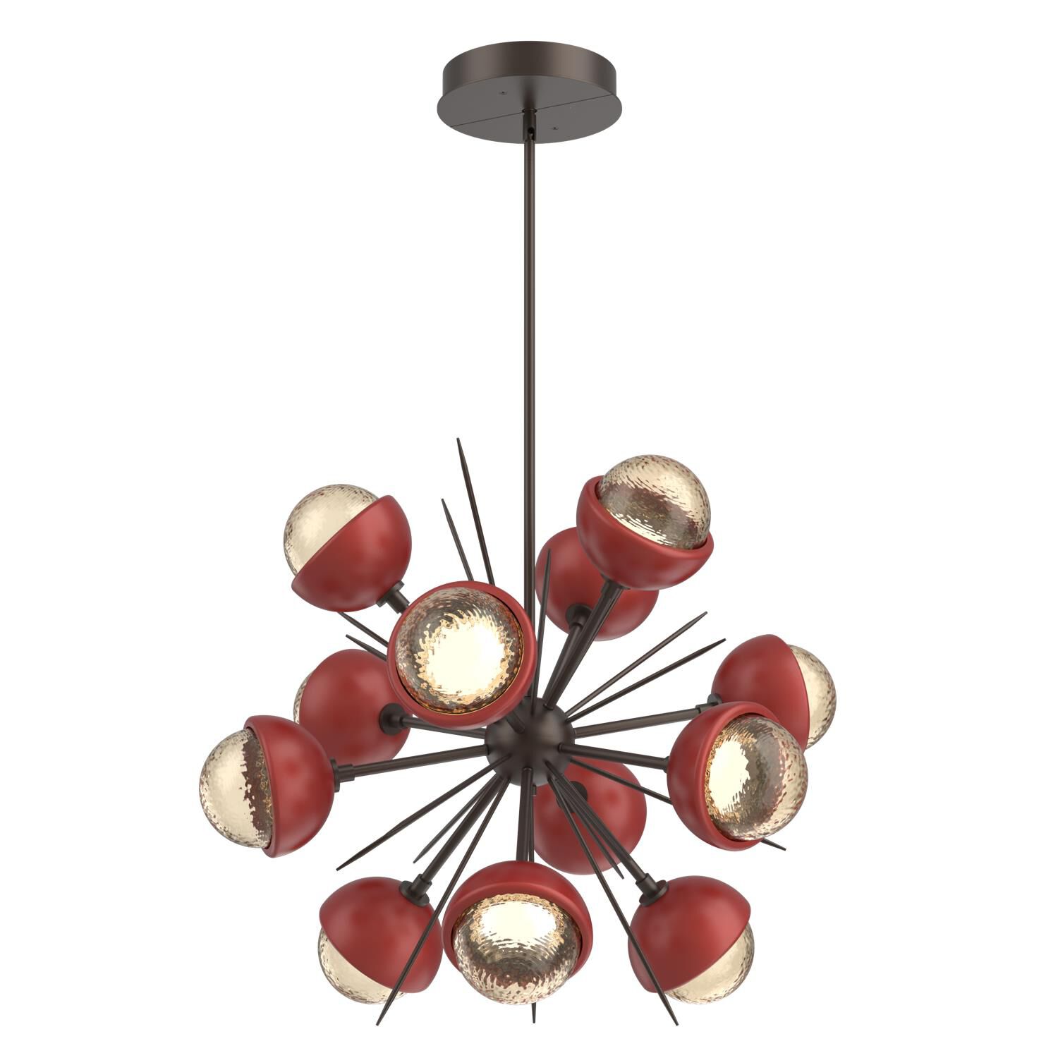 Shown in Flat Bronze finish and Amber glass and Cinnamon Red accent