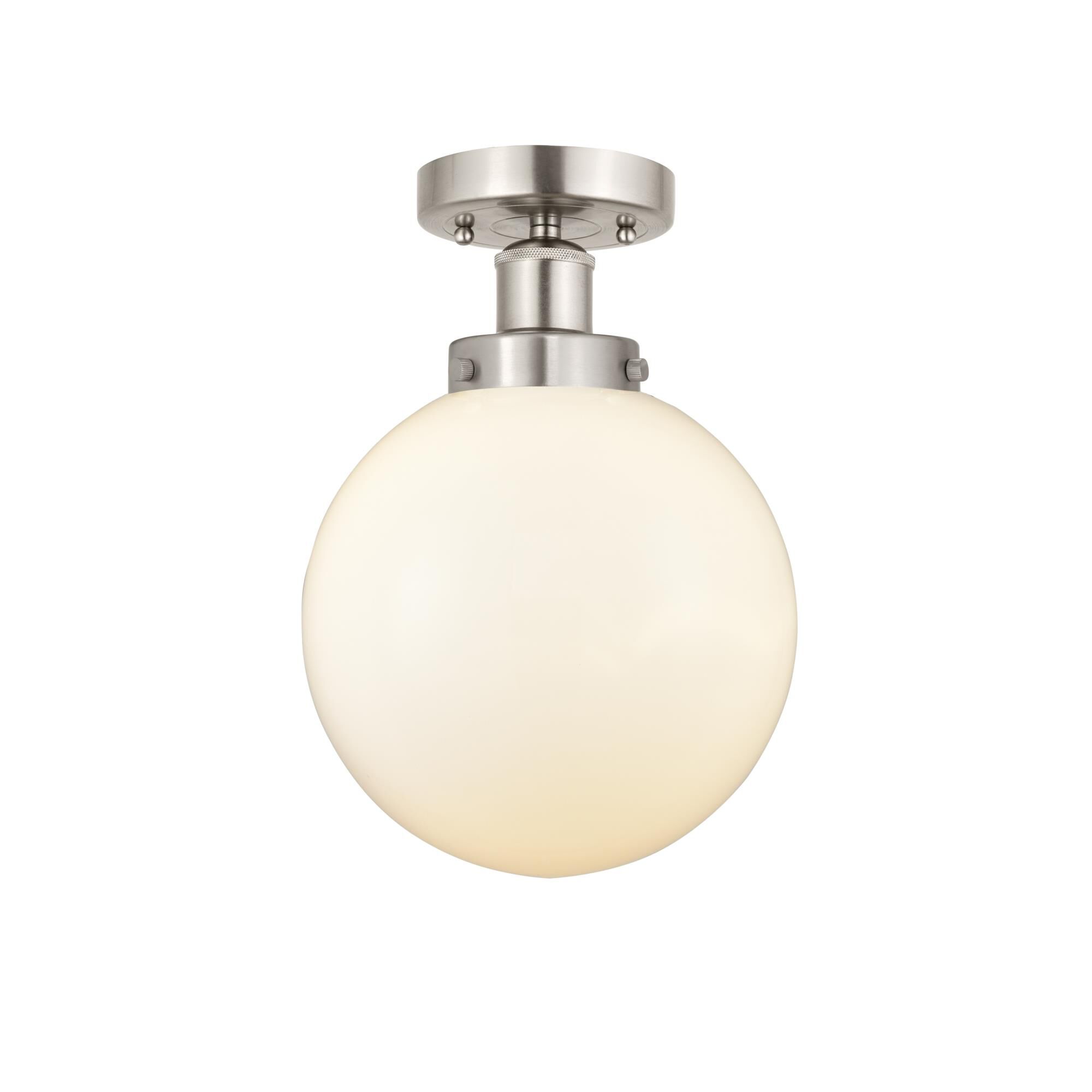 Shown in Brushed Satin Nickel, Matte White finish and Matte White glass and Matte White Glass shade