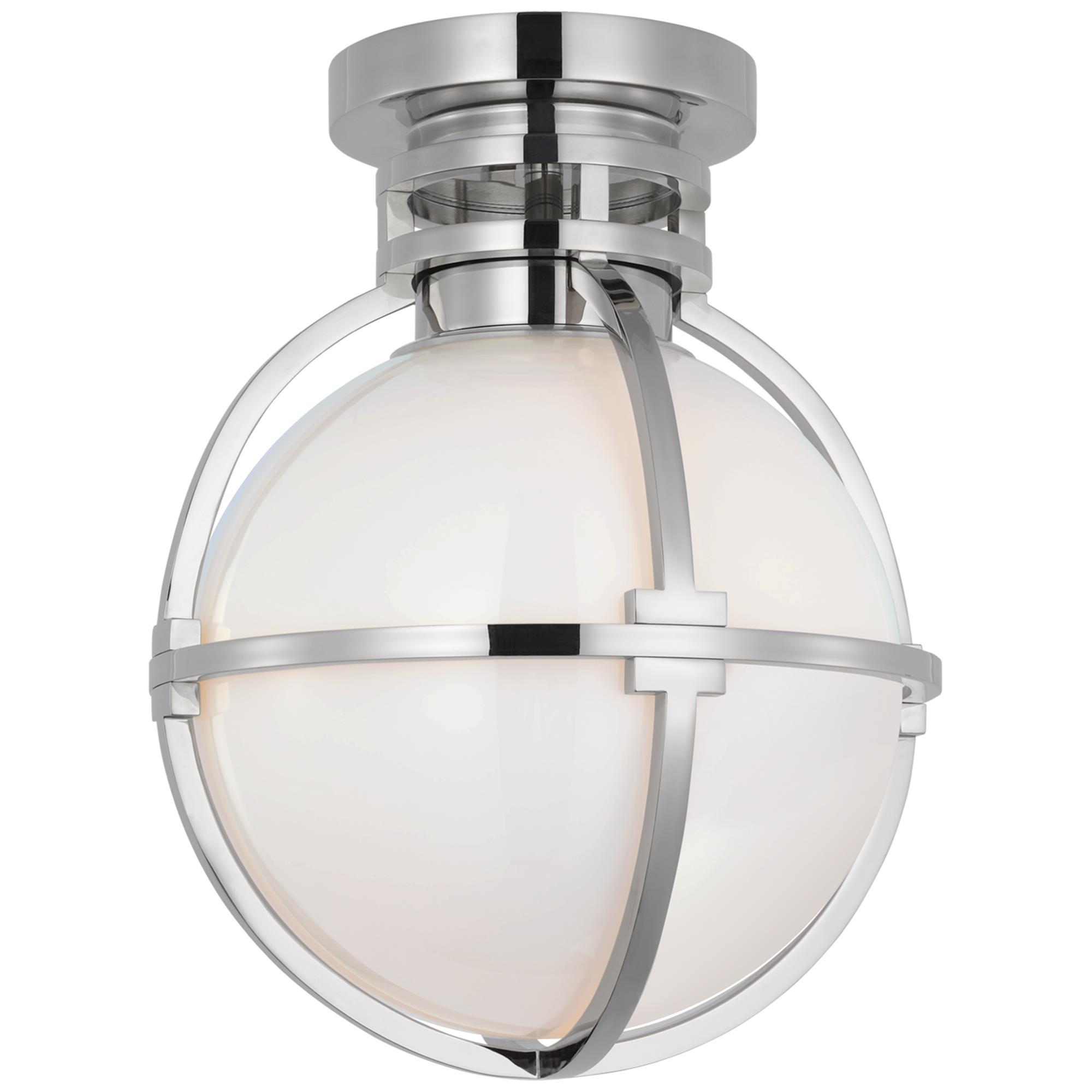 Shown in Polished Nickel finish and White glass