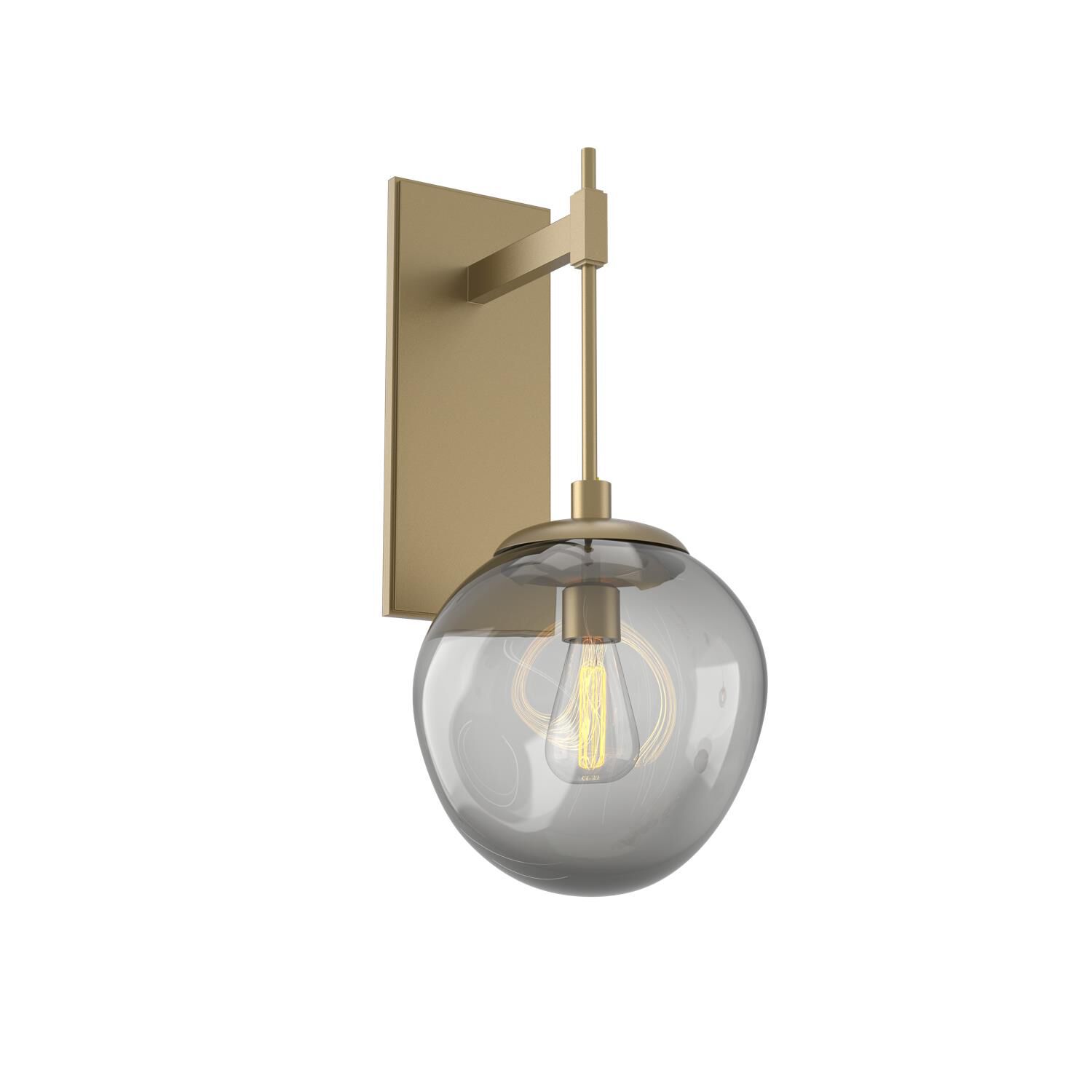 Shown in Gilded Brass finish and Blown Smoke glass