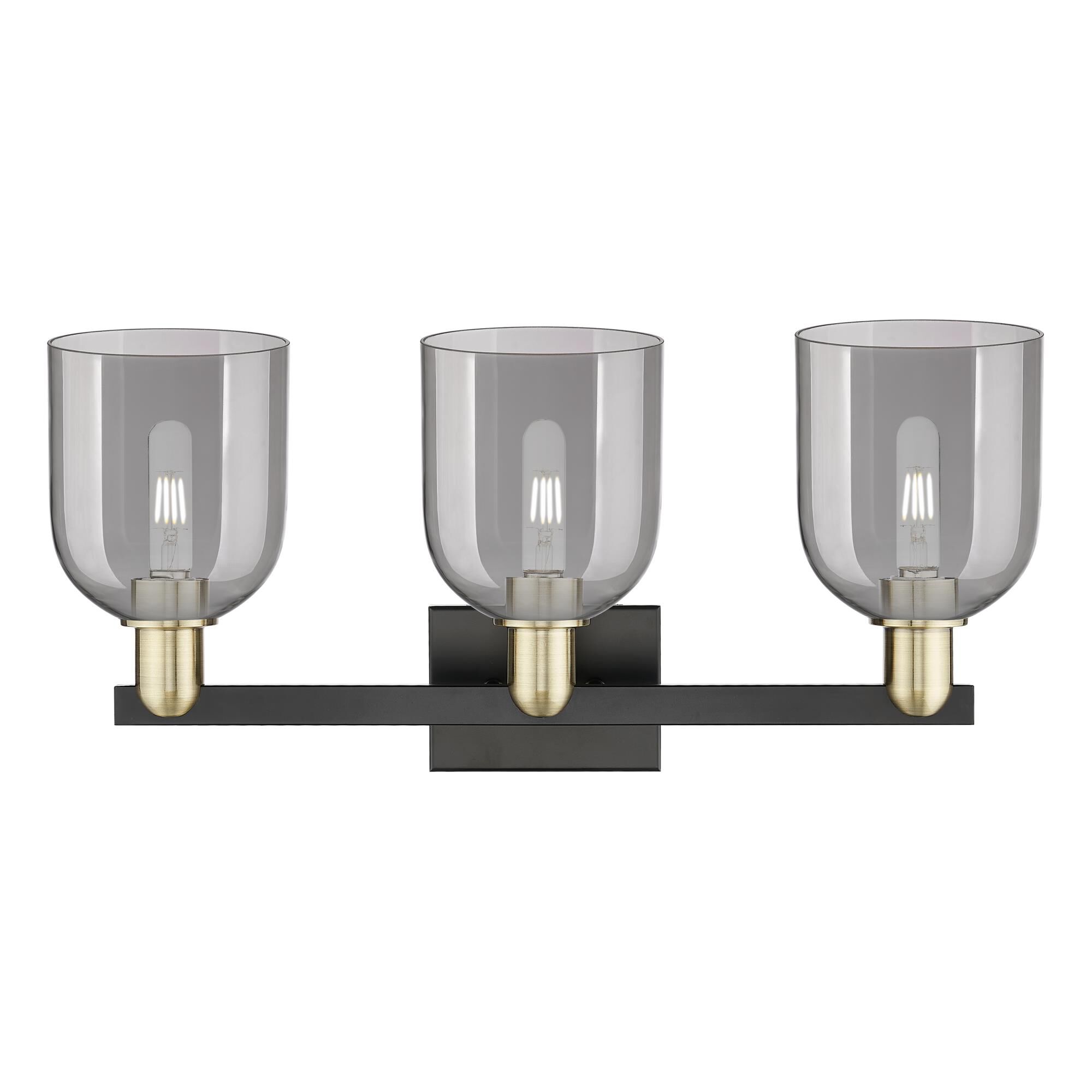 Shown in Black Antique Brass finish and Light Smoke glass