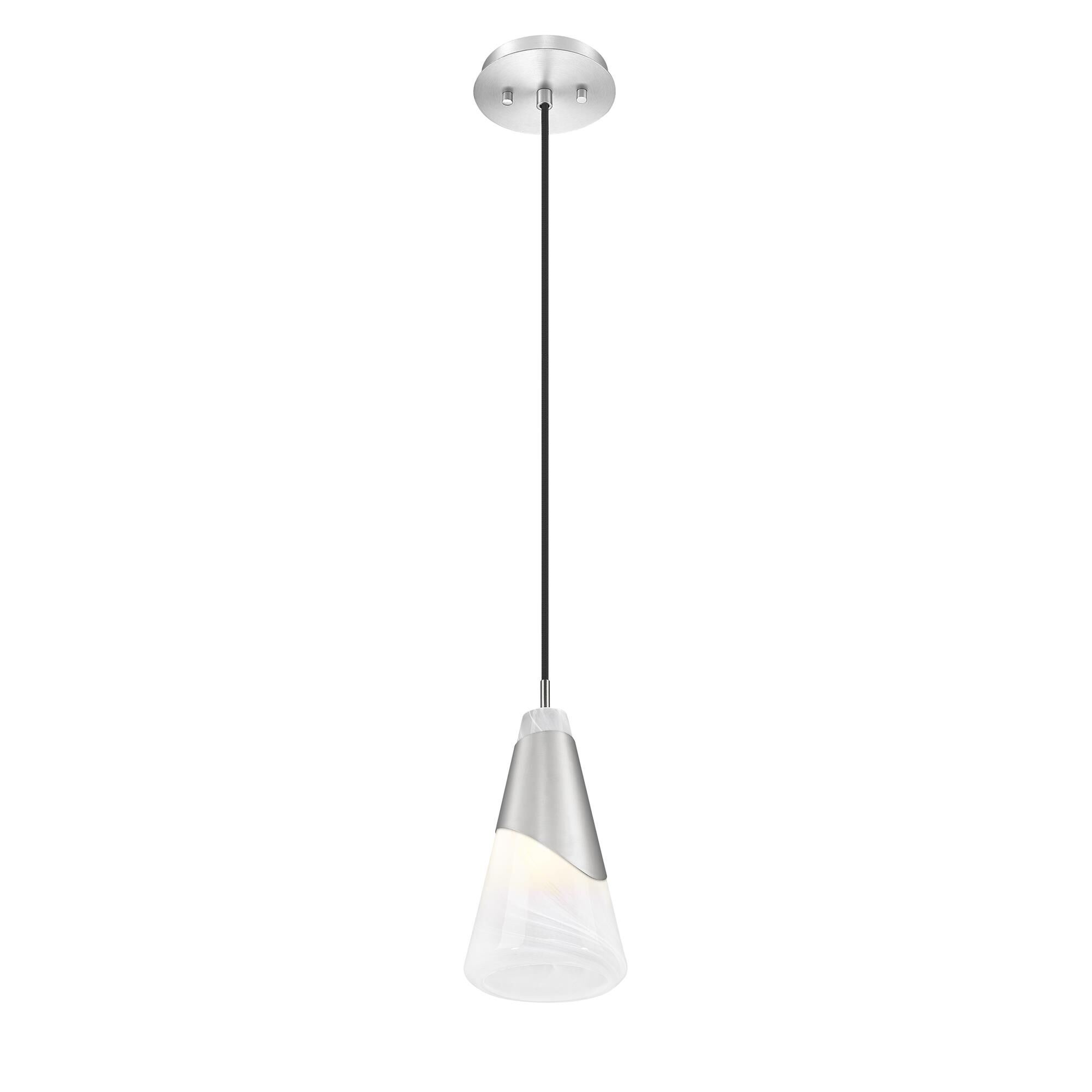 Shown in Brushed Nickel finish and White Swirl glass and White Swirl shade