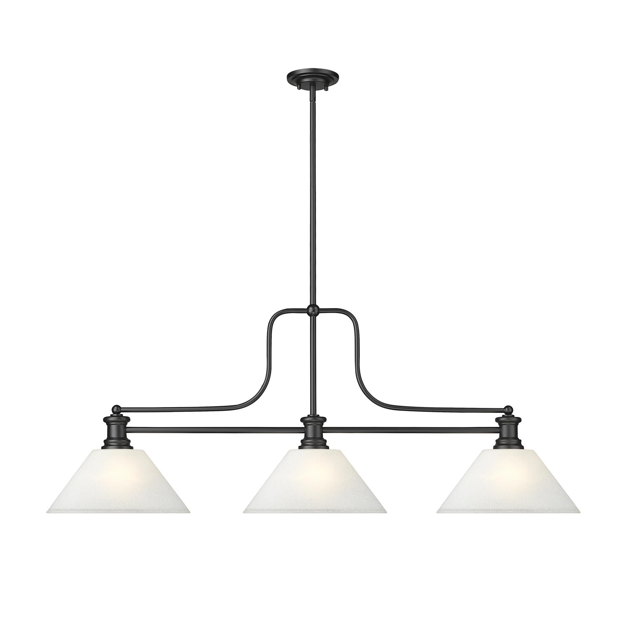 Shown in Matte Black finish and White Linen shade