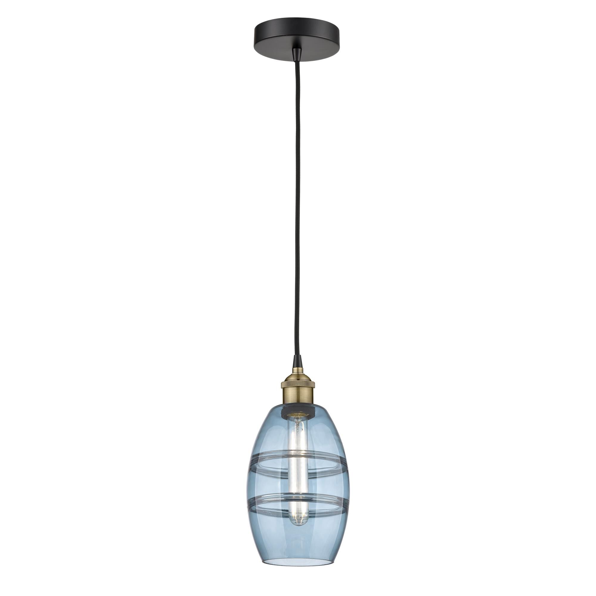 Shown in Black Antique Brass finish and Princess Blue glass