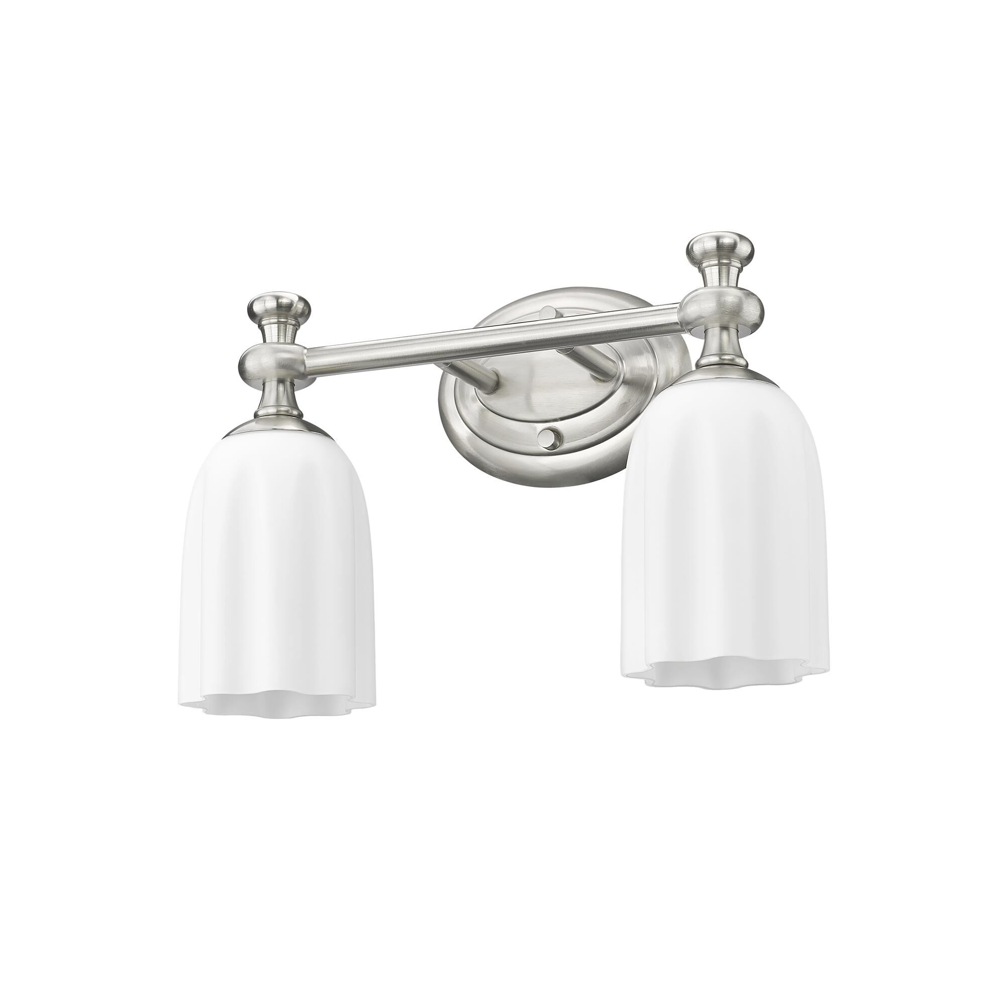 Shown in Brushed Nickel finish and Opal Etched glass and Opal Etched shade