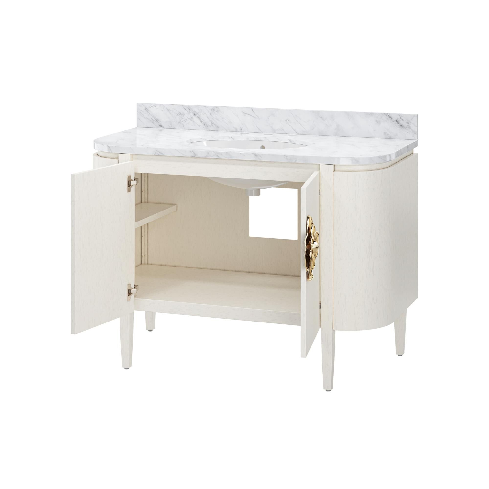 Shown in Cerused White, Natural, White, Polished Brass finish