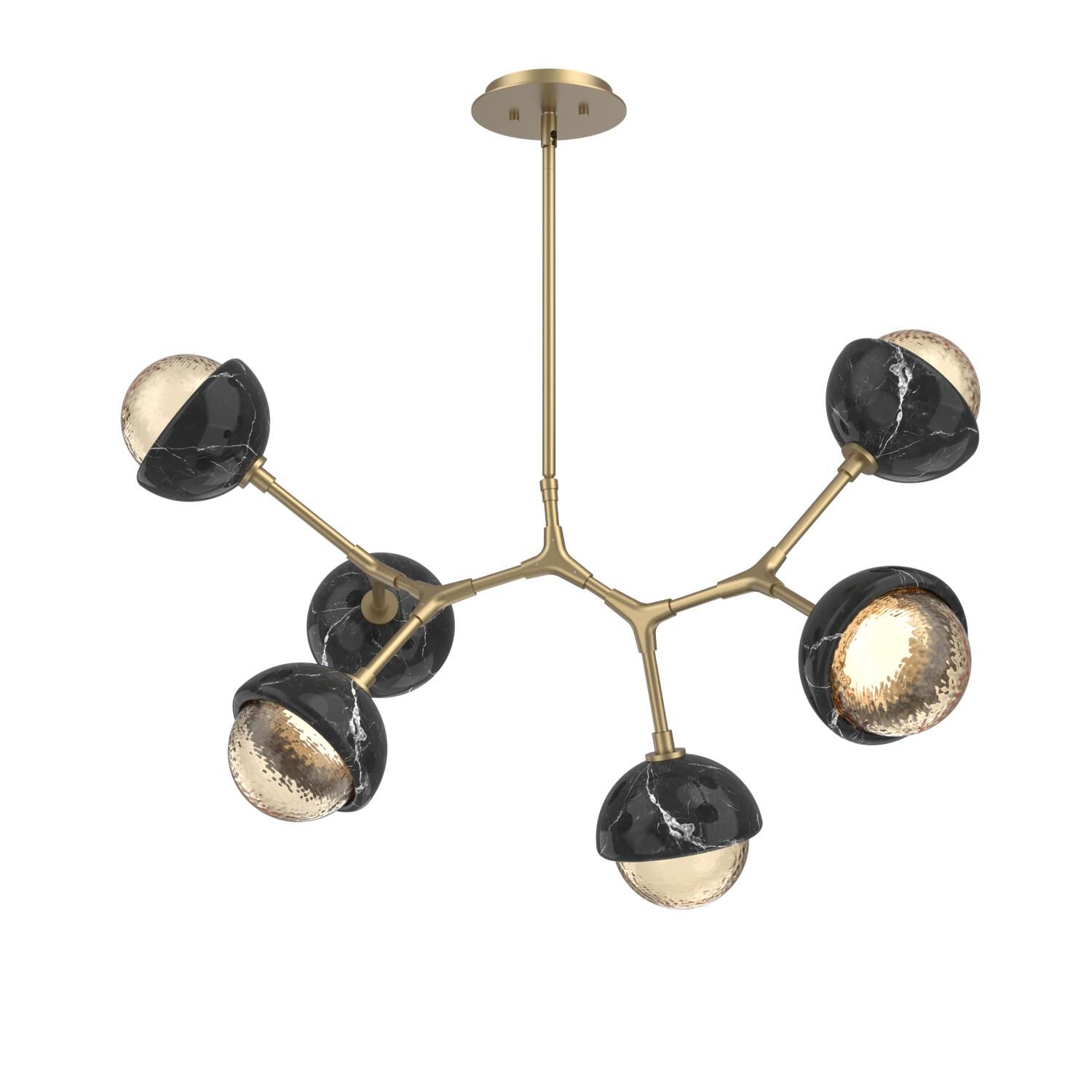 Shown in Novel Brass finish and Amber glass and Black Marble accent