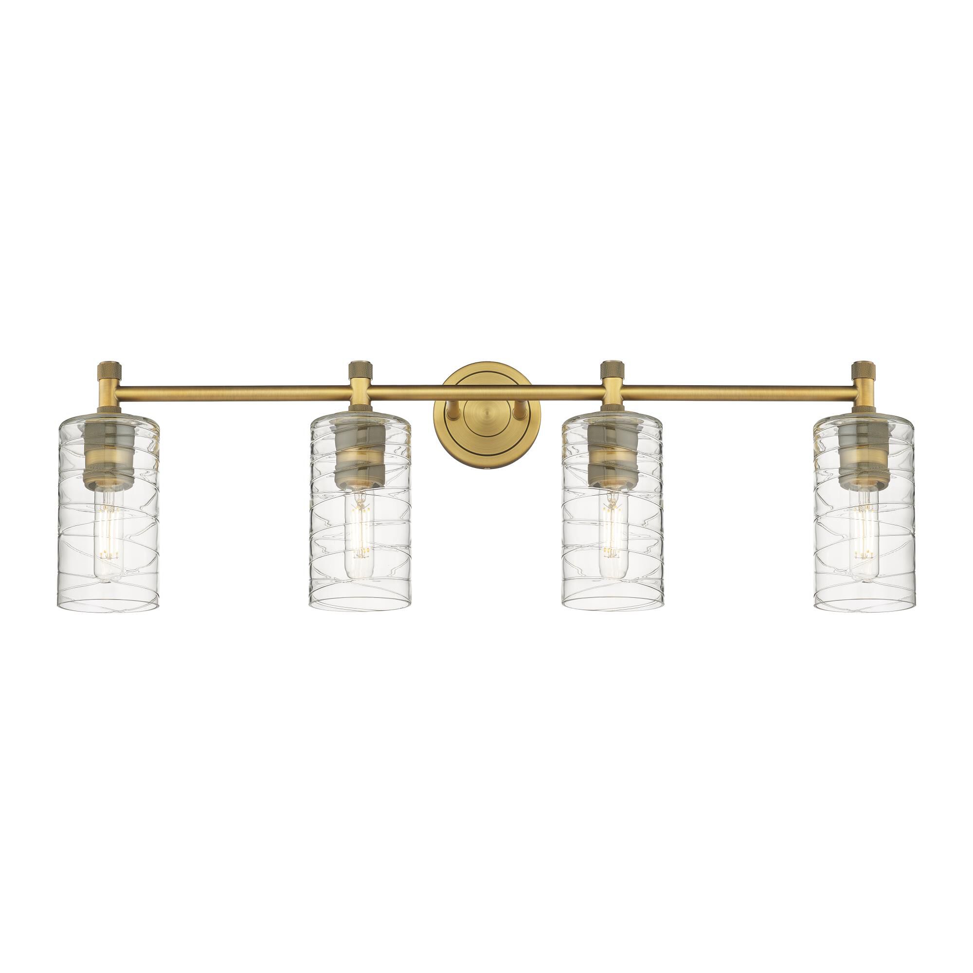 Shown in Brushed Brass finish and Deco Swirl glass and Deco Swirl Glass shade