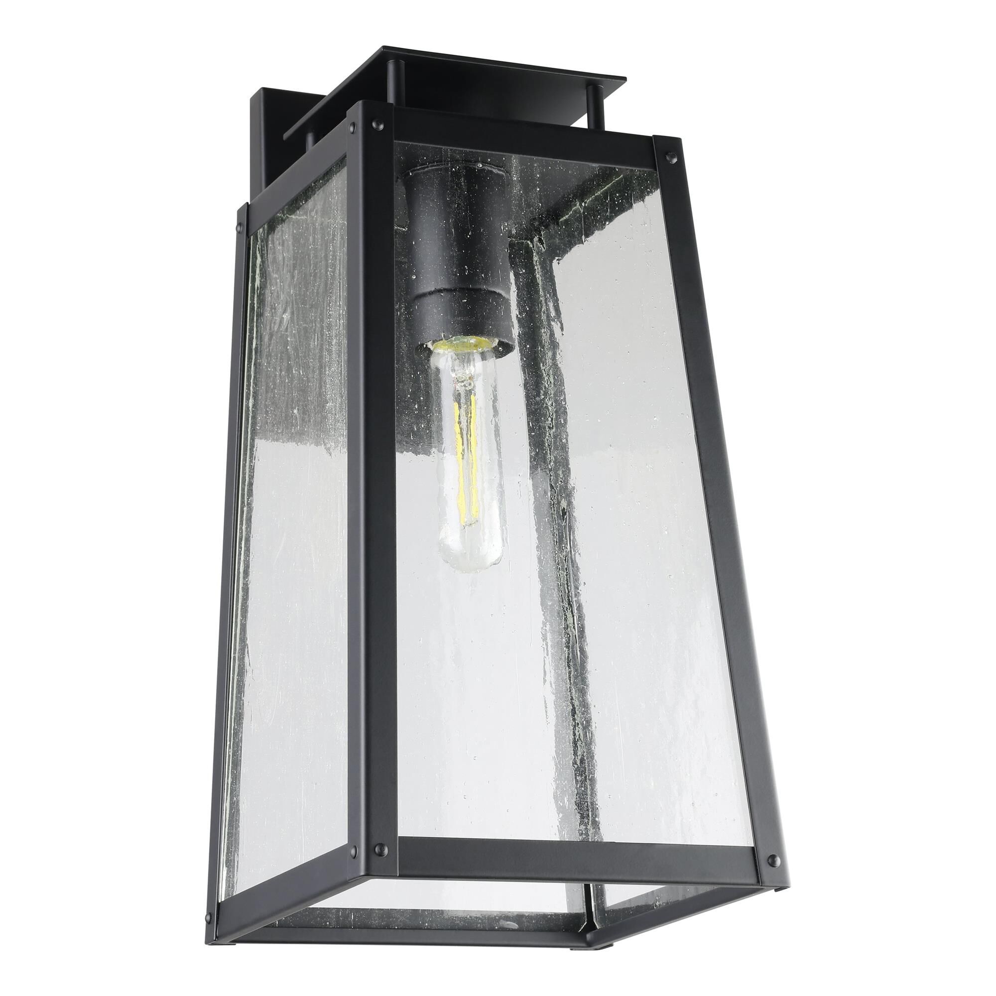 Shown in Matte Black finish and Clear Antique glass