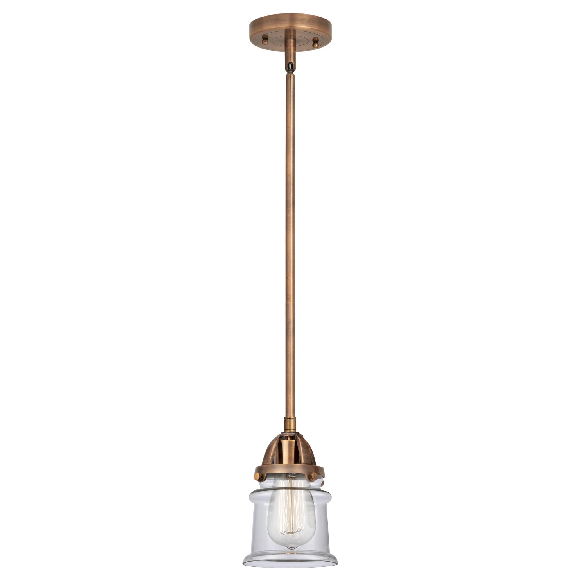 Shown in Antique Copper finish and Clear Canton glass and No Shade shade