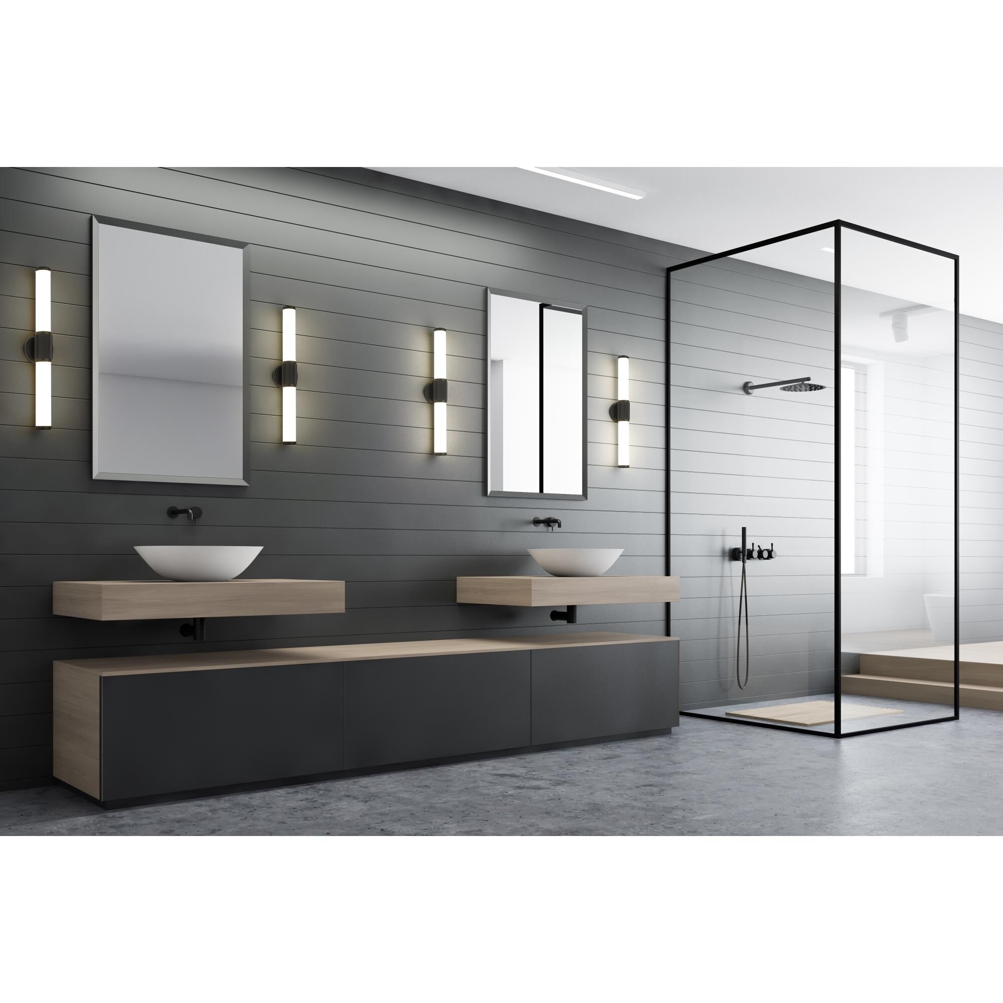 Shown in Matte Black finish and Opal White glass and Opal White shade