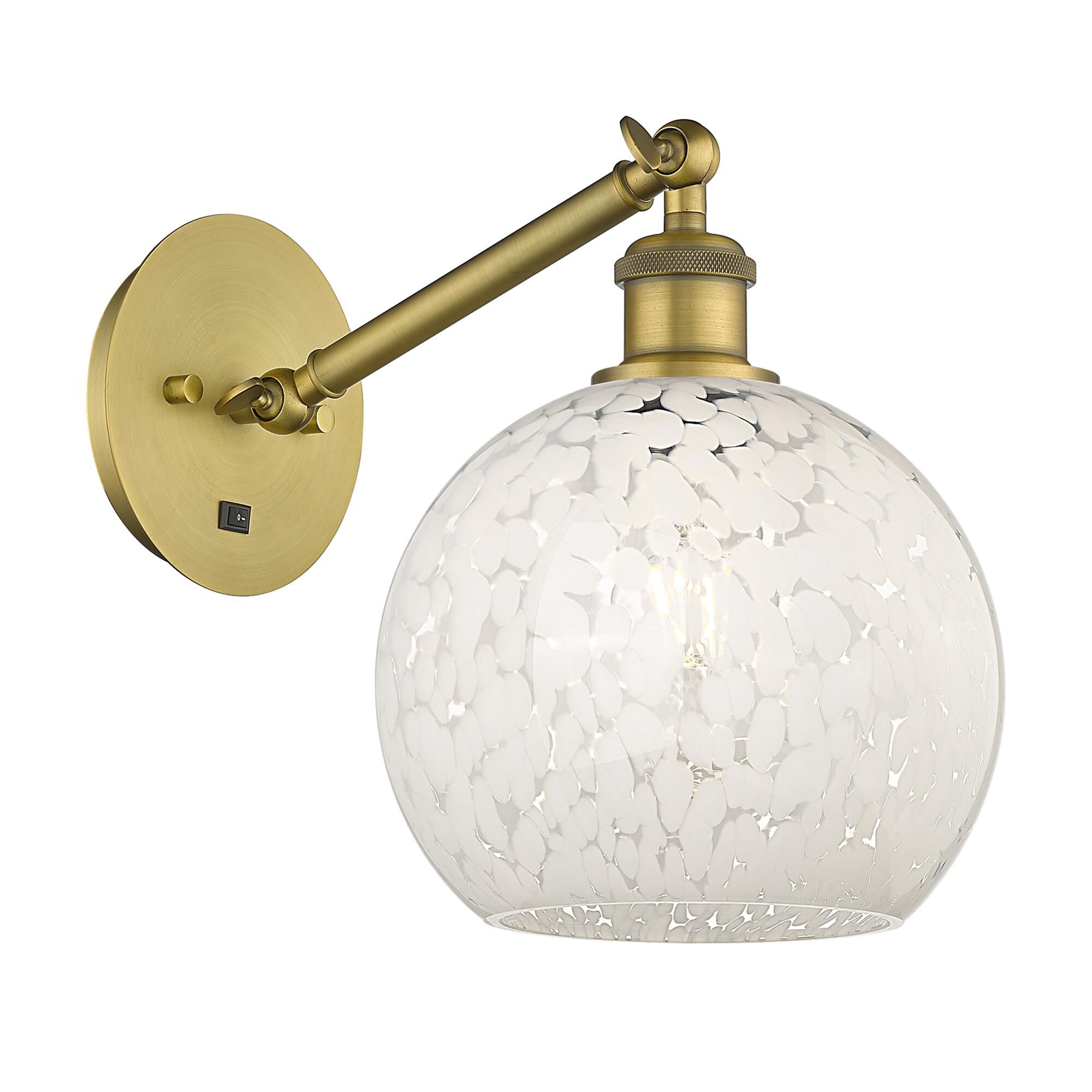Shown in Brushed Brass finish and White Mouchette glass
