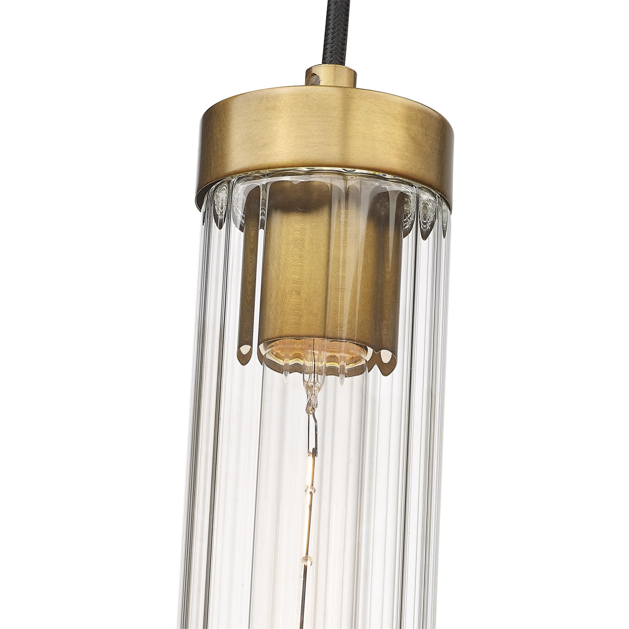 Shown in Rubbed Brass finish and Clear glass