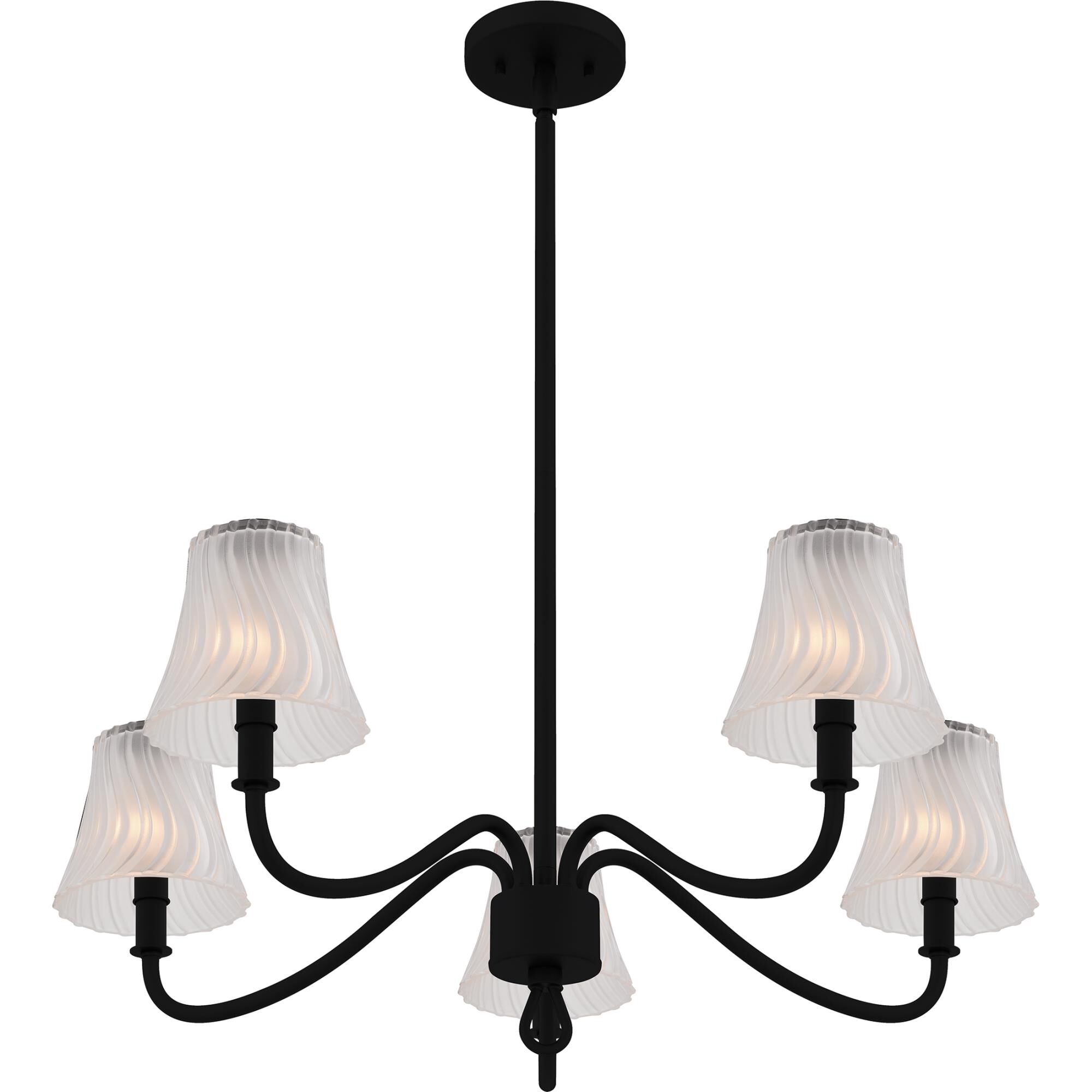 Shown in Matte Black finish and Clear Outside Sandblasted Inside Swirl Glass shade