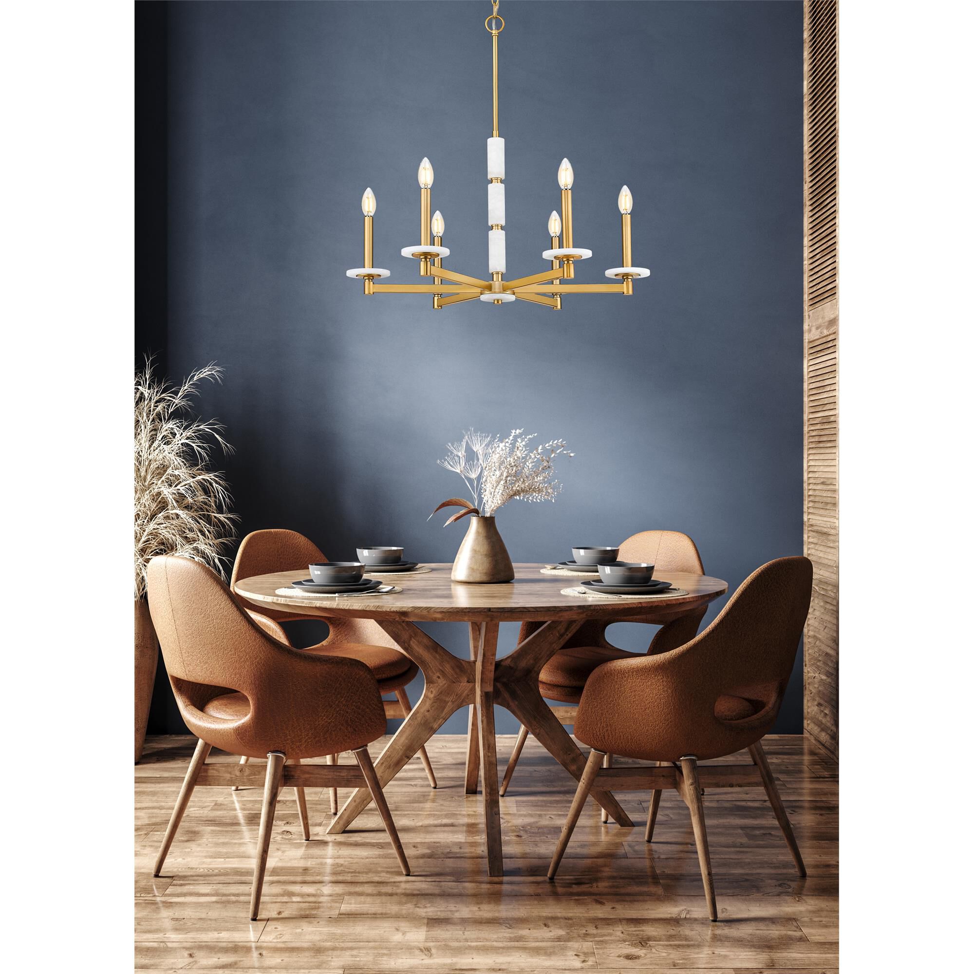 Shown in Modern Gold finish and Alabaster glass and Alabaster shade