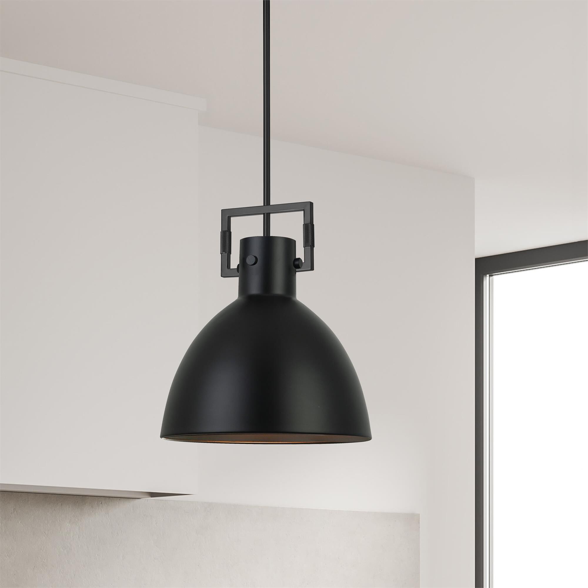 Shown in Matte Black finish and Matte Black Metal Dome shade