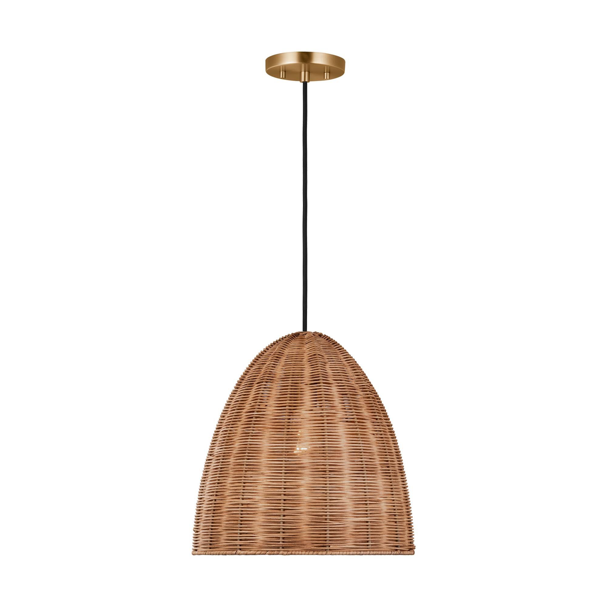 Shown in Satin Brass finish and Blonde Rattan shade
